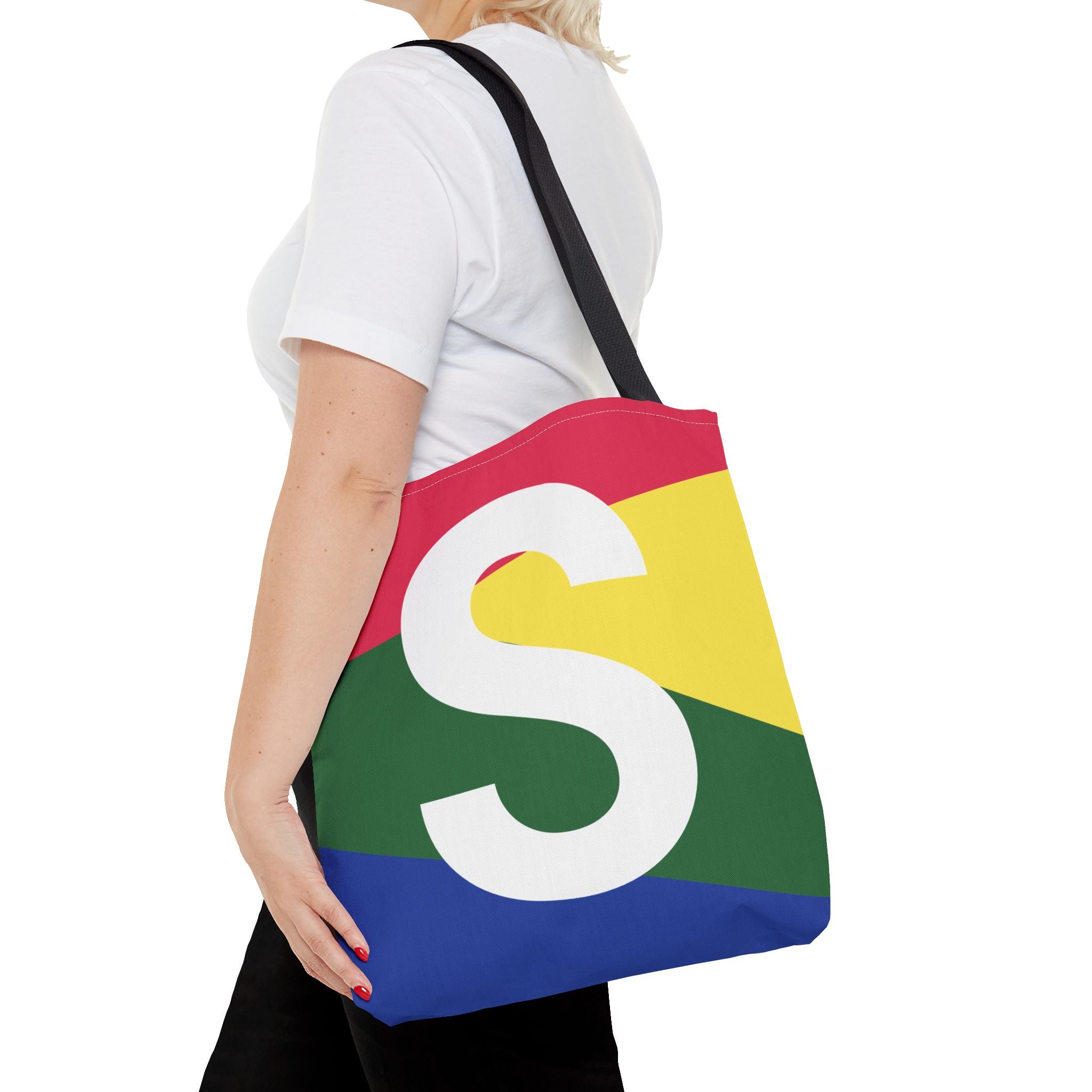 Monogram 'S' Colorblock Tote Bag — Personalized Initial S Shoulder Tote