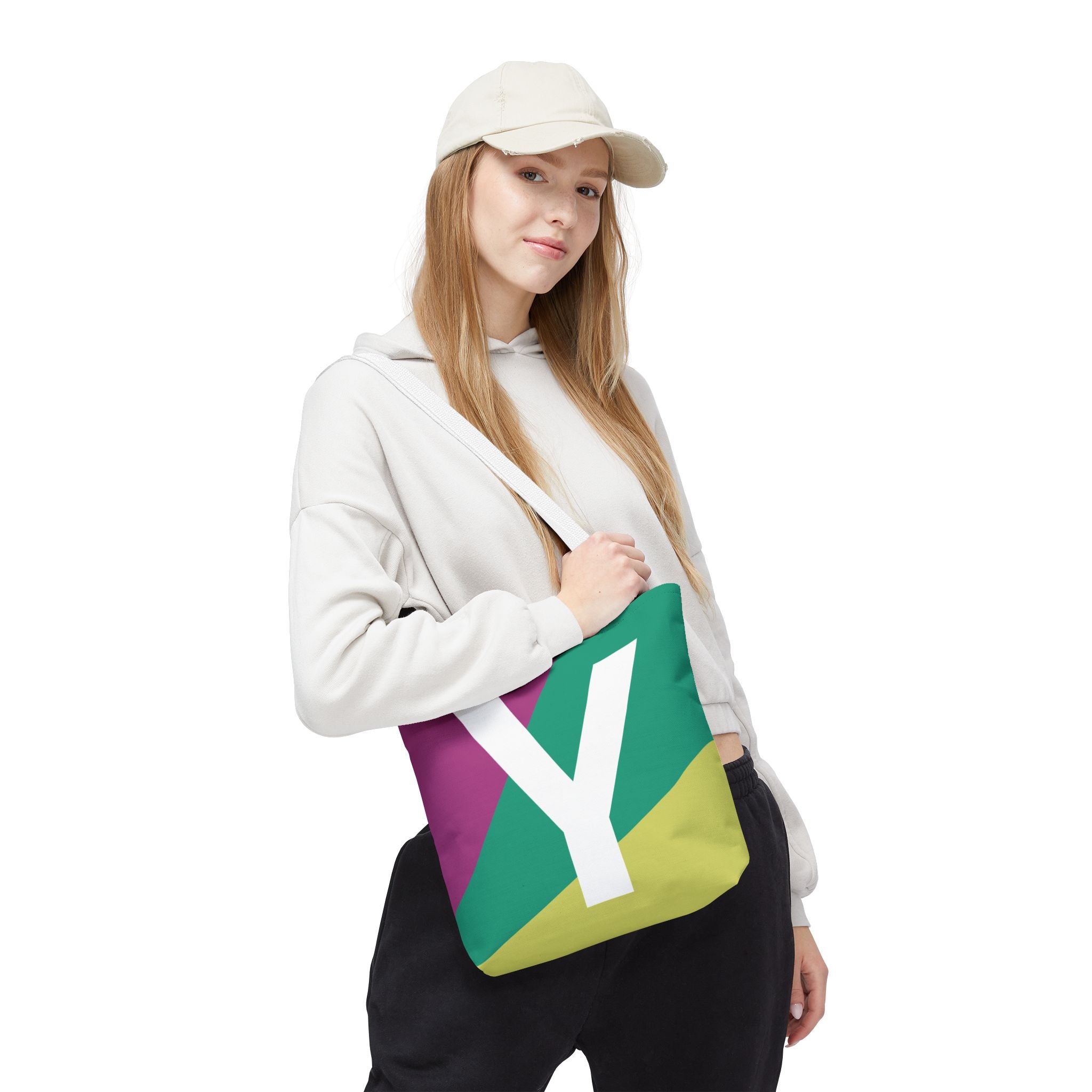 Monogram 'Y' Colorblock Tote Bag — Personalized Initial Y Shoulder Tote