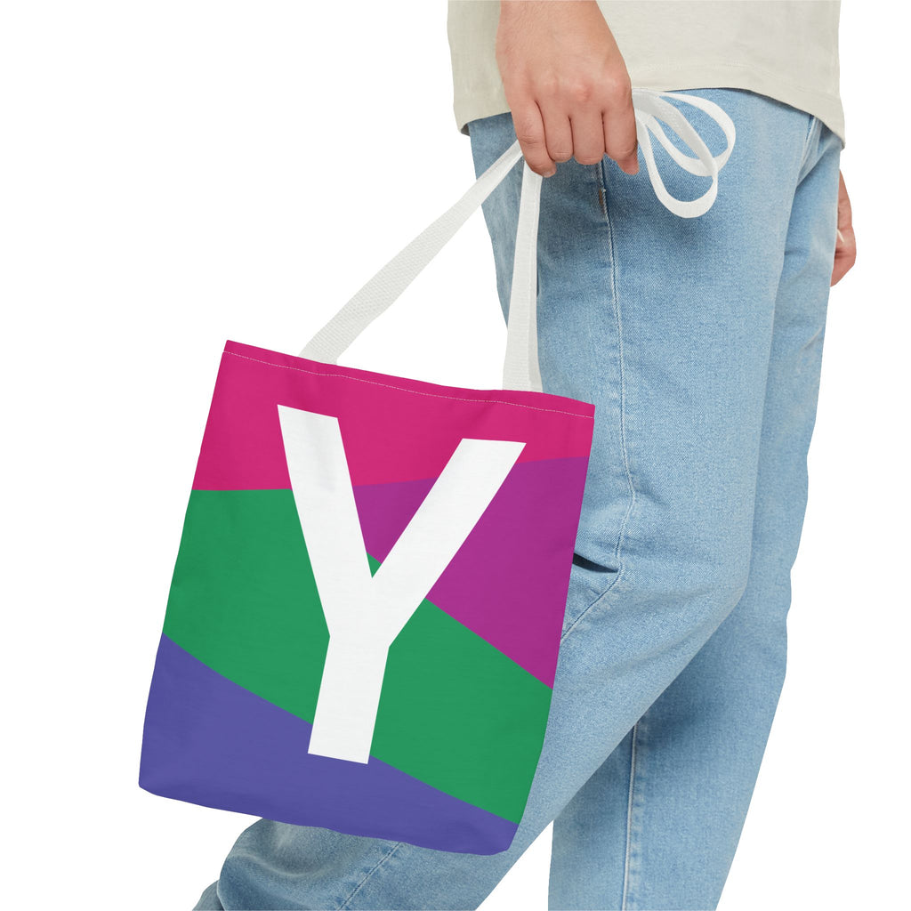 Monogram 'Y' Colorblock Tote Bag — Personalized Initial Y Shoulder Tote