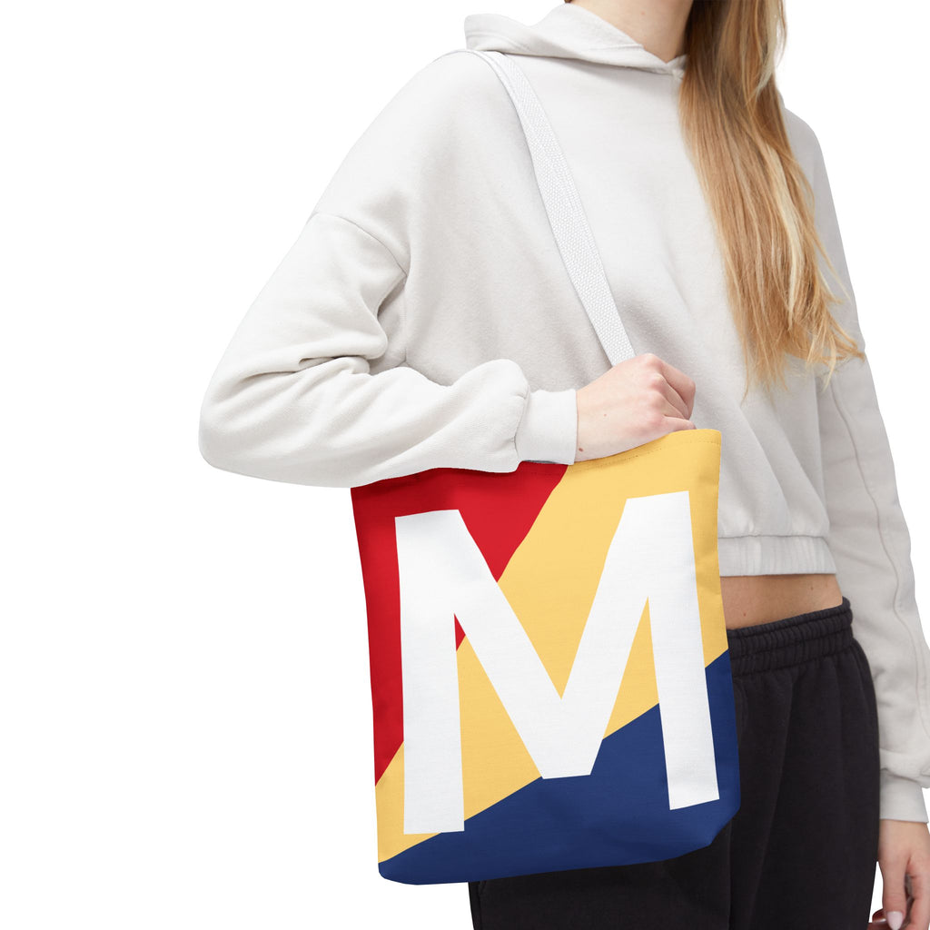 Monogram 'M' Colorblock Tote Bag — Personalized Initial M Shoulder Tote