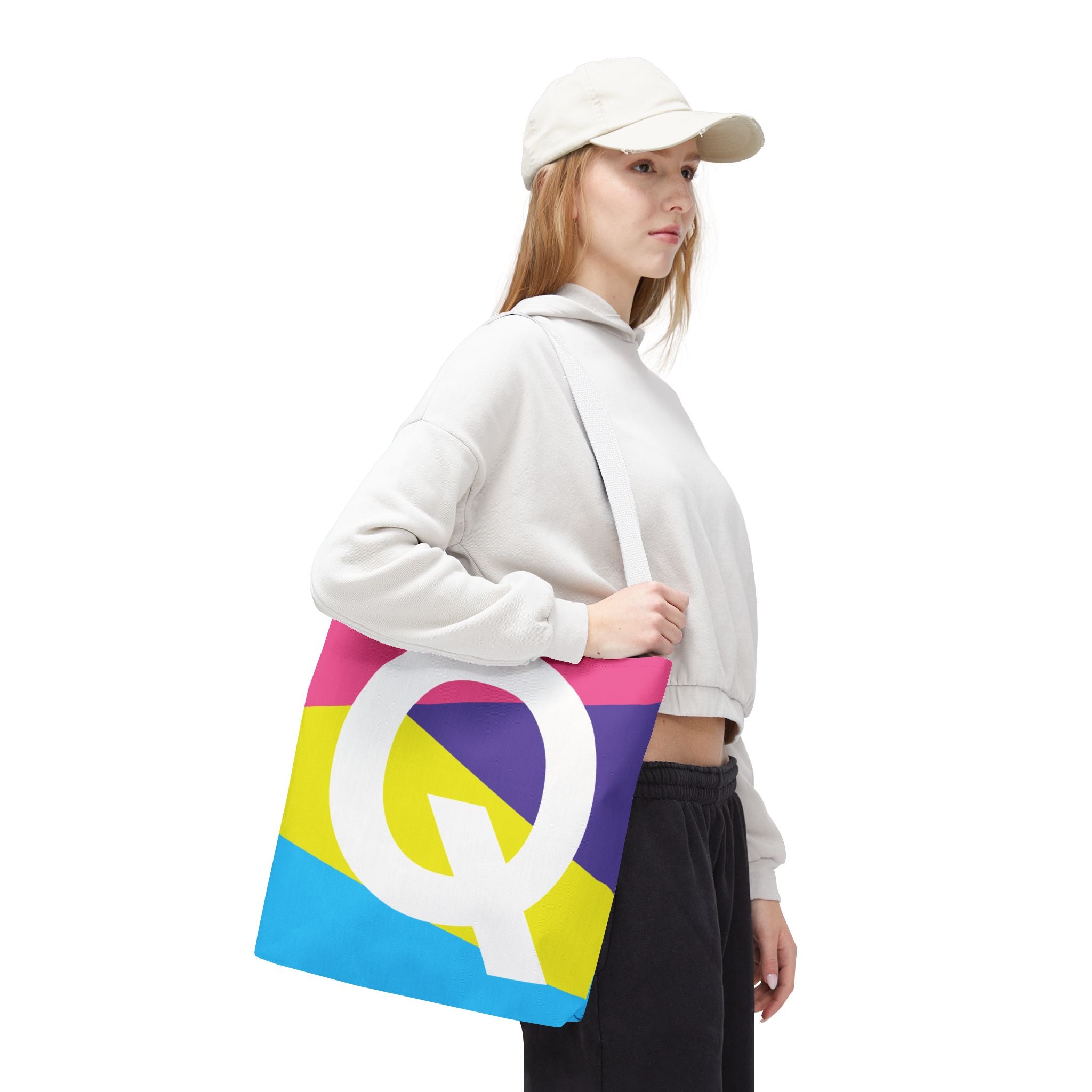 Monogram 'Q' Colorblock Tote Bag — Personalized Initial Q Shoulder Tote