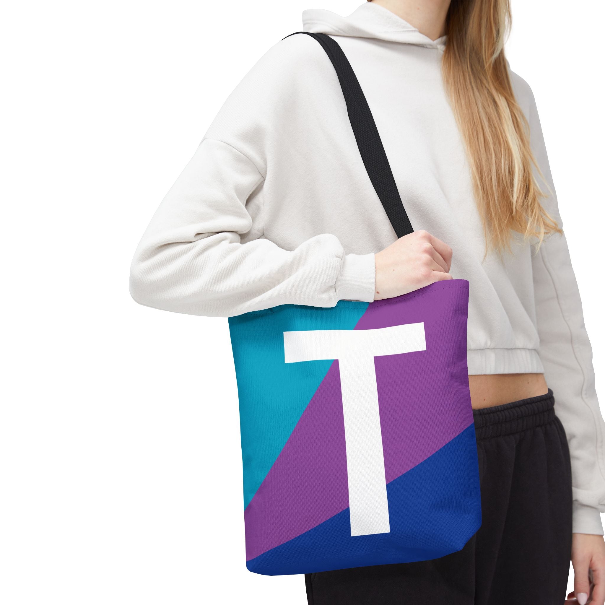 Monogram 'T' Colorblock Tote Bag — Personalized Initial T Shoulder Tote