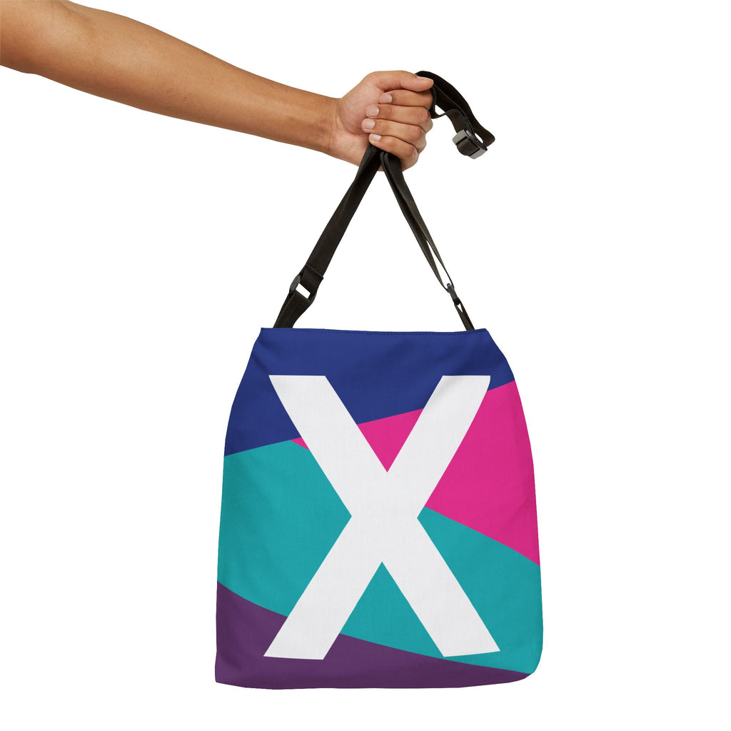 Initial Letter 'X' Colorblock Adjustable Tote Bag — Monogram Alphabet Shoulder Bag