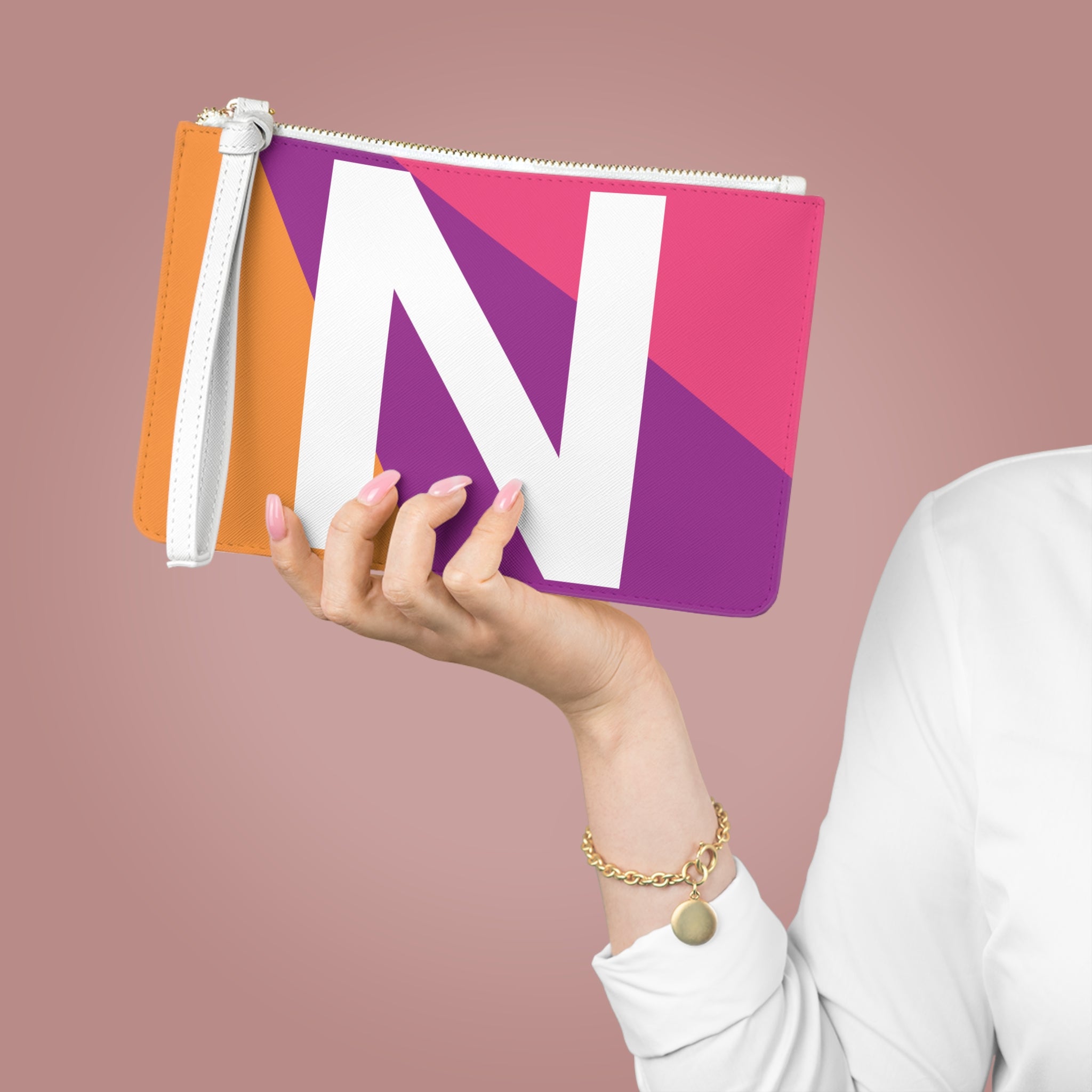 Monogram 'N' Colorblock Clutch Bag — Bold Geometric Wristlet for Everyday & Gifts