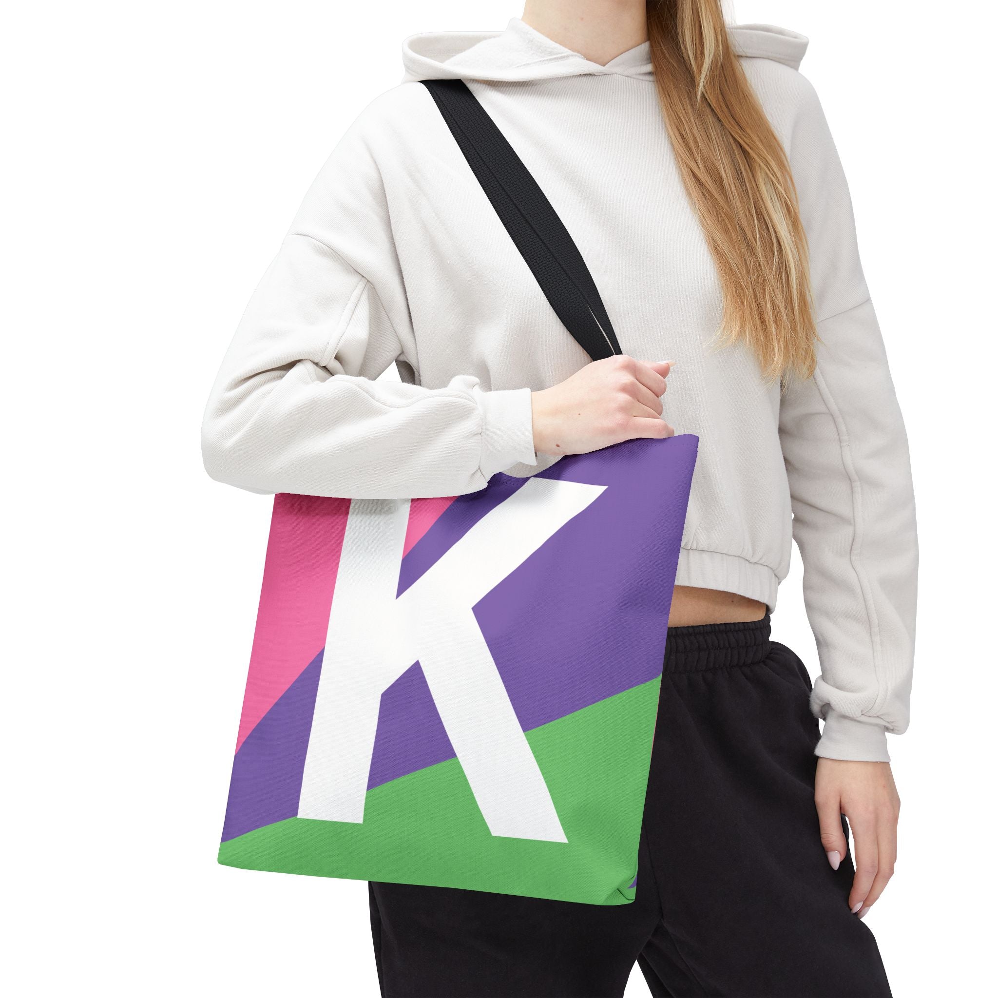 Monogram 'K' Colorblock Tote Bag — Personalized Initial K Shoulder Tote