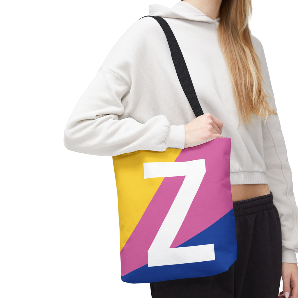 Monogram 'Z' Colorblock Tote Bag — Personalized Initial Z Shoulder Tote