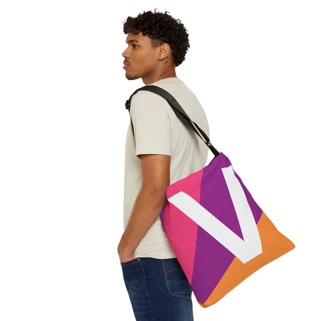Initial Letter 'V' Colorblock Adjustable Tote Bag — Monogram Alphabet Shoulder Bag