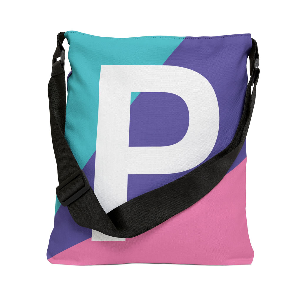 Initial Letter 'P' Colorblock Adjustable Tote Bag — Monogram Alphabet Shoulder Bag