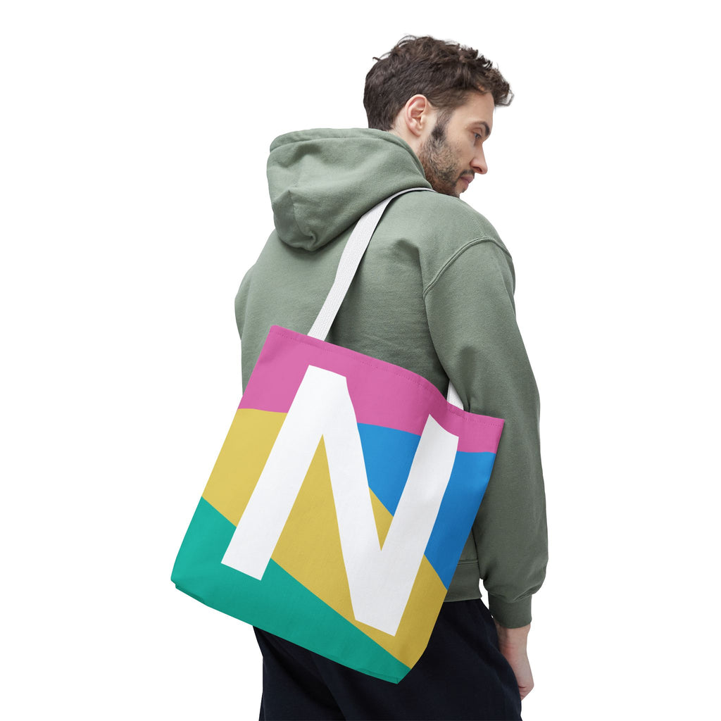 Monogram 'N' Colorblock Tote Bag — Personalized Initial N Shoulder Tote