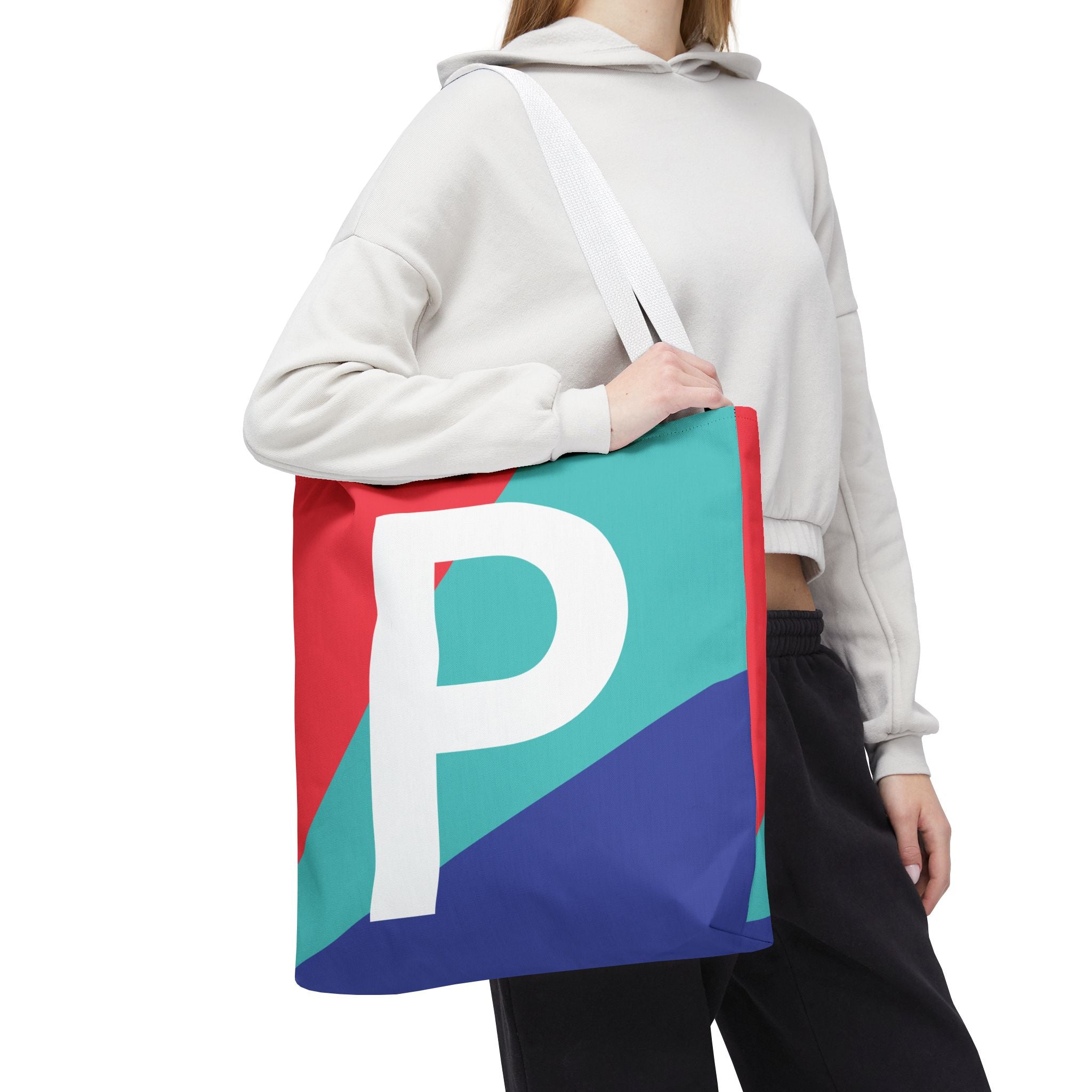 Monogram 'P' Colorblock Tote Bag — Personalized Initial P Shoulder Tote
