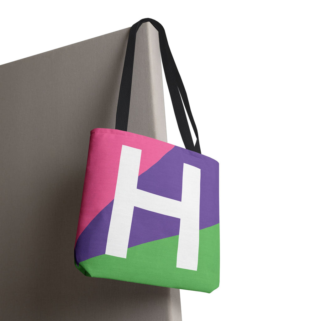 Monogram 'H' Colorblock Tote Bag — Personalized Initial H Shoulder Tote