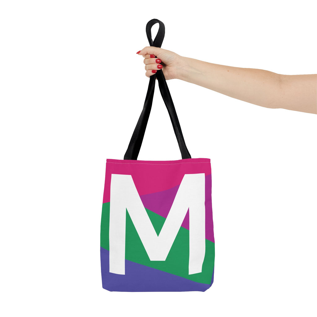 Monogram 'M' Colorblock Tote Bag — Personalized Initial M Shoulder Tote
