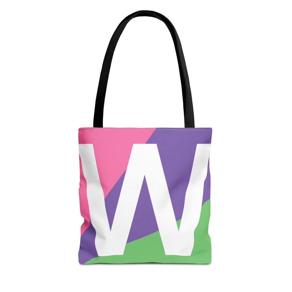 Monogram 'W' Colorblock Tote Bag — Personalized Initial W Shoulder Tote