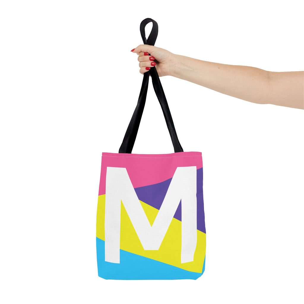 Monogram 'M' Colorblock Tote Bag — Personalized Initial M Shoulder Tote