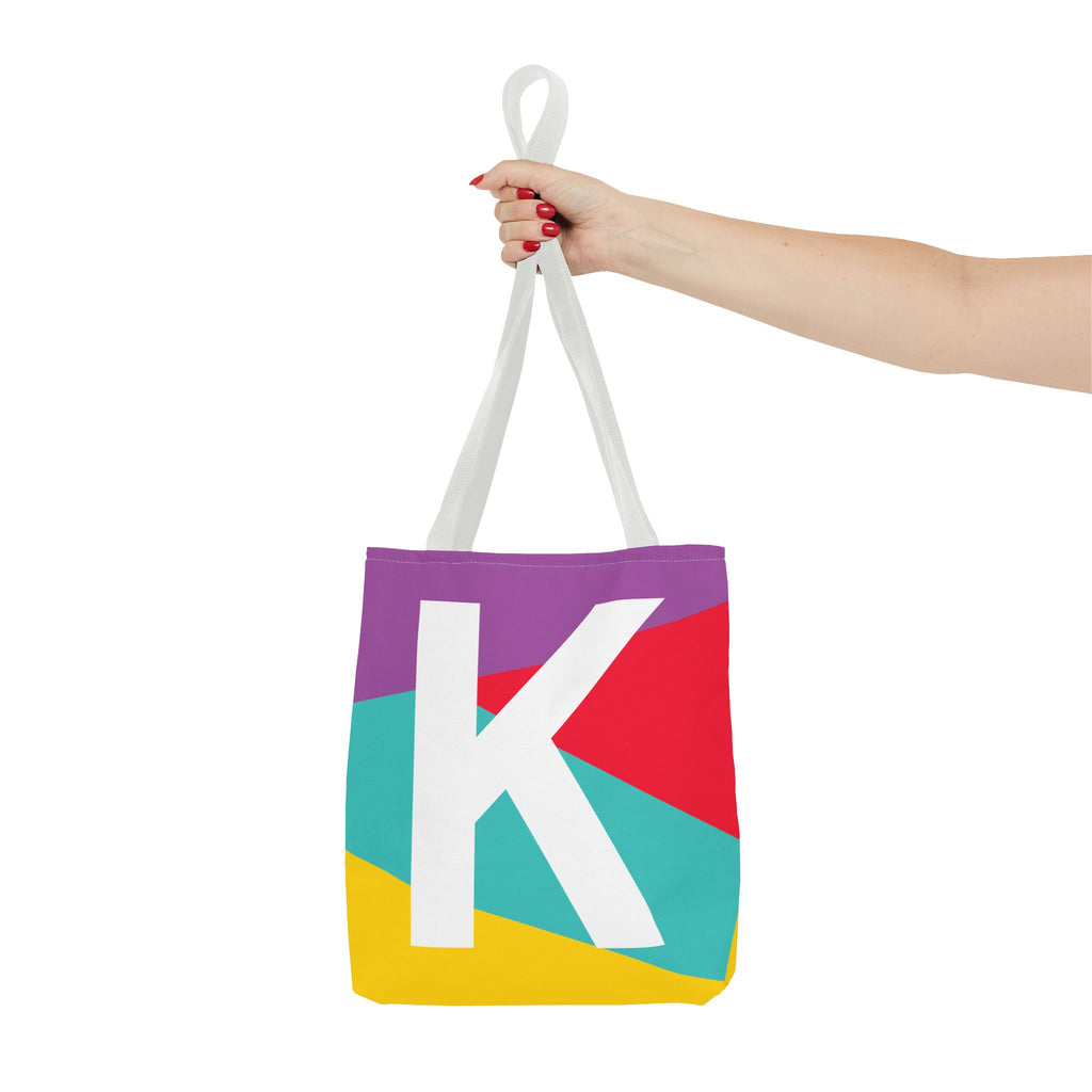 Monogram 'K' Colorblock Tote Bag — Personalized Initial K Shoulder Tote