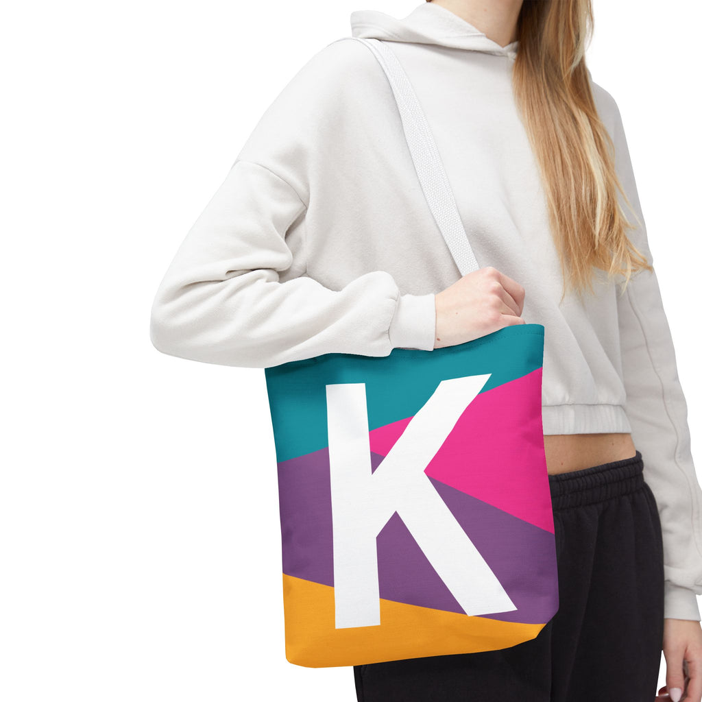 Monogram 'K' Colorblock Tote Bag — Personalized Initial K Shoulder Tote