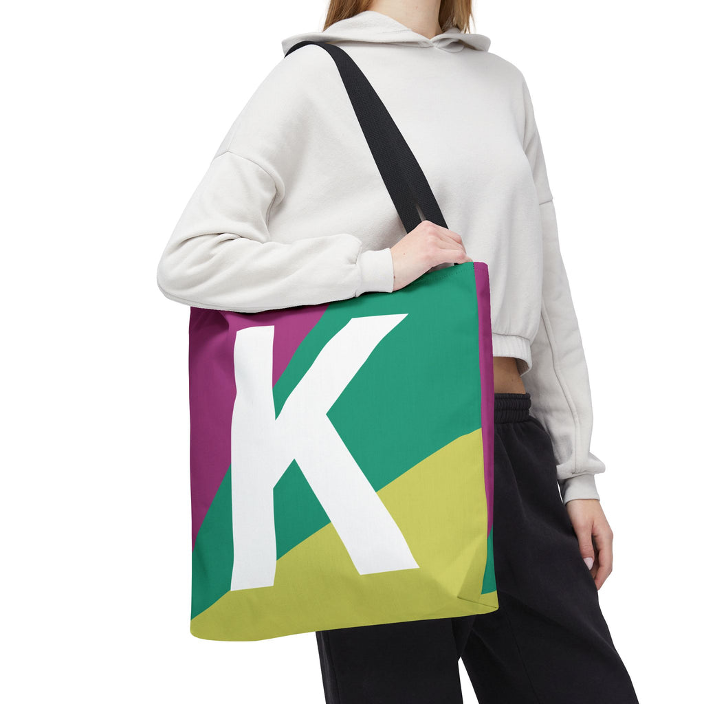 Monogram 'K' Colorblock Tote Bag — Personalized Initial K Shoulder Tote