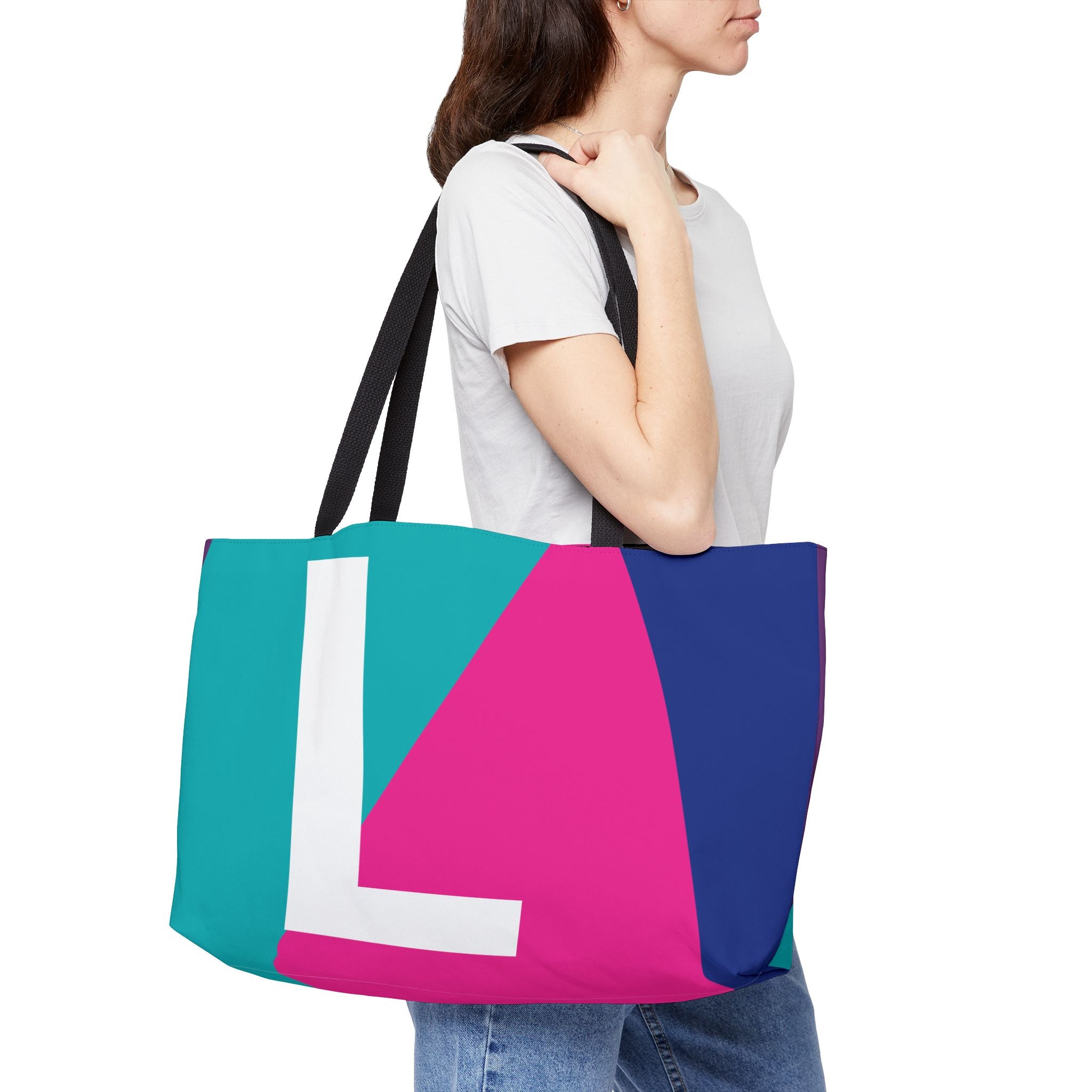 Personalized 'L' Colorblock Tote Bag — Monogram Weekender Tote
