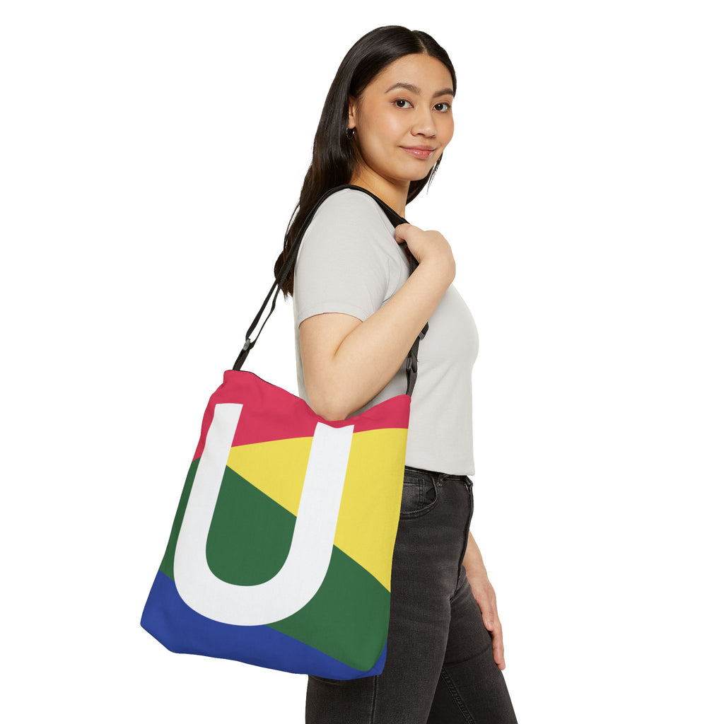Initial Letter 'U' Colorblock Adjustable Tote Bag — Monogram Alphabet Shoulder Bag