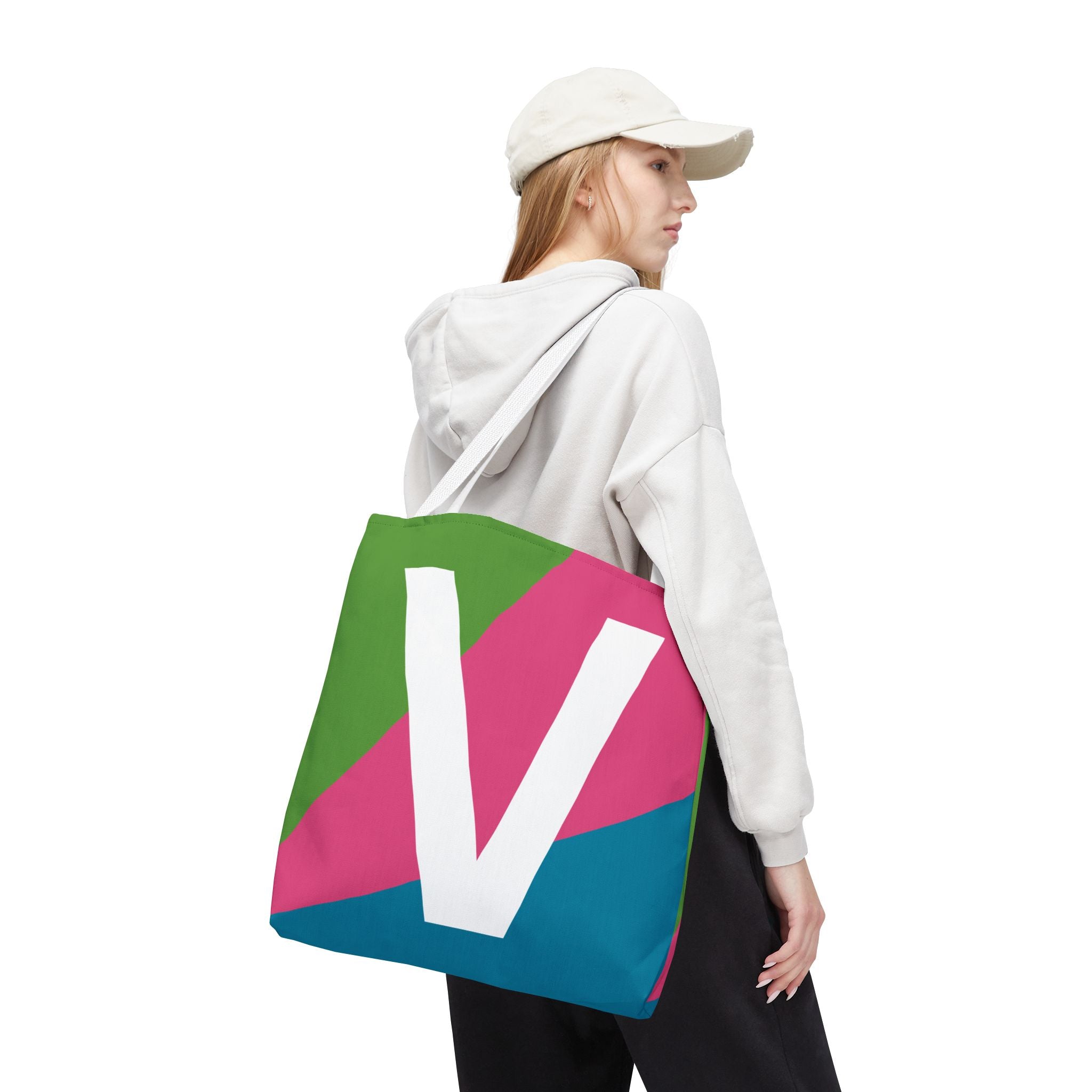 Monogram 'V' Colorblock Tote Bag — Personalized Initial V Shoulder Tote