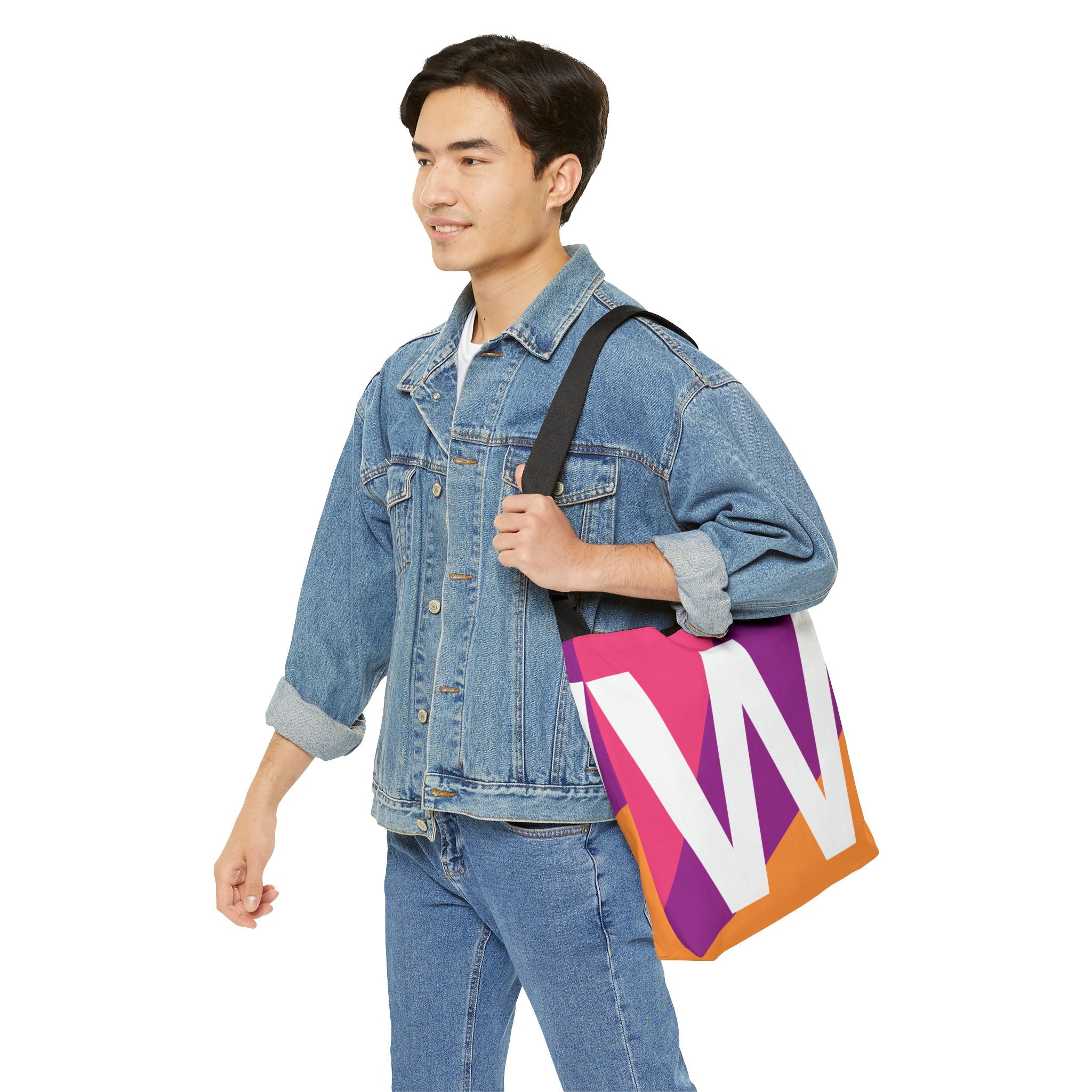 Initial Letter 'W' Colorblock Adjustable Tote Bag — Monogram Alphabet Shoulder Bag