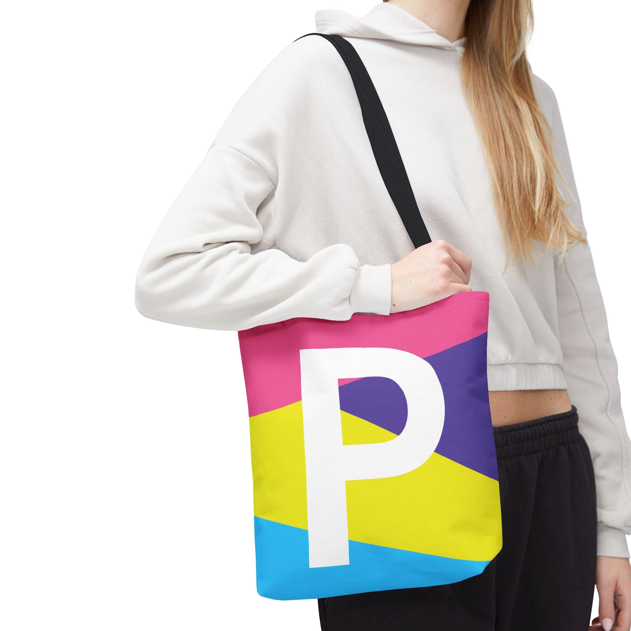 Monogram 'P' Colorblock Tote Bag — Personalized Initial P Shoulder Tote