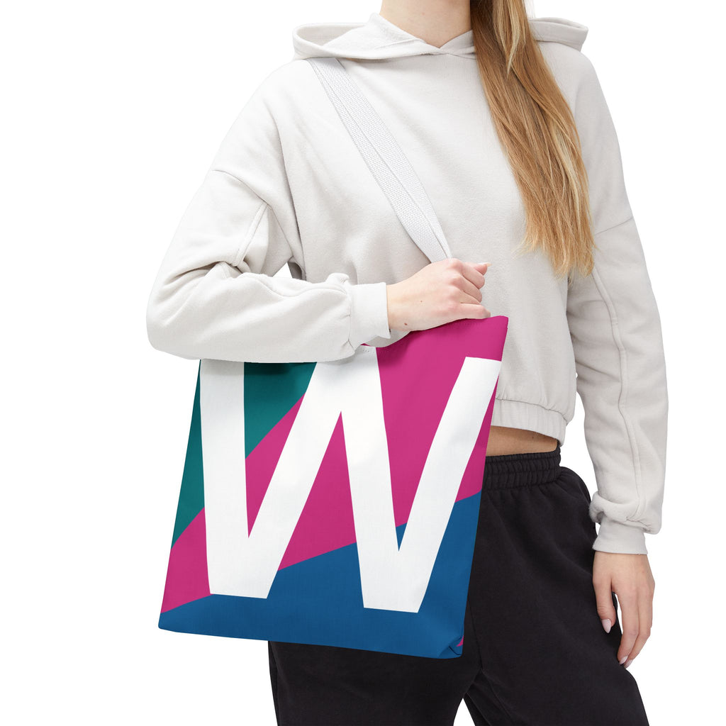 Monogram 'W' Colorblock Tote Bag — Personalized Initial W Shoulder Tote