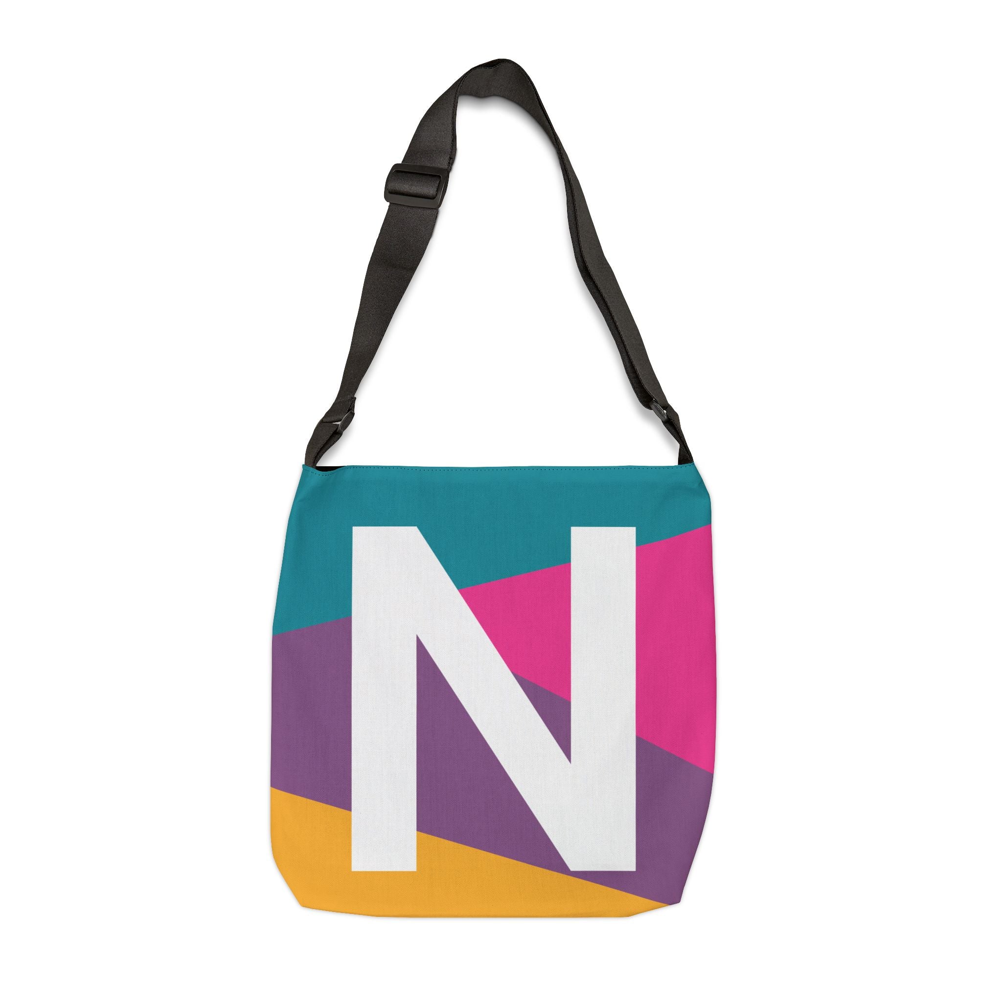 Initial Letter 'N' Colorblock Adjustable Tote Bag — Monogram Alphabet Shoulder Bag