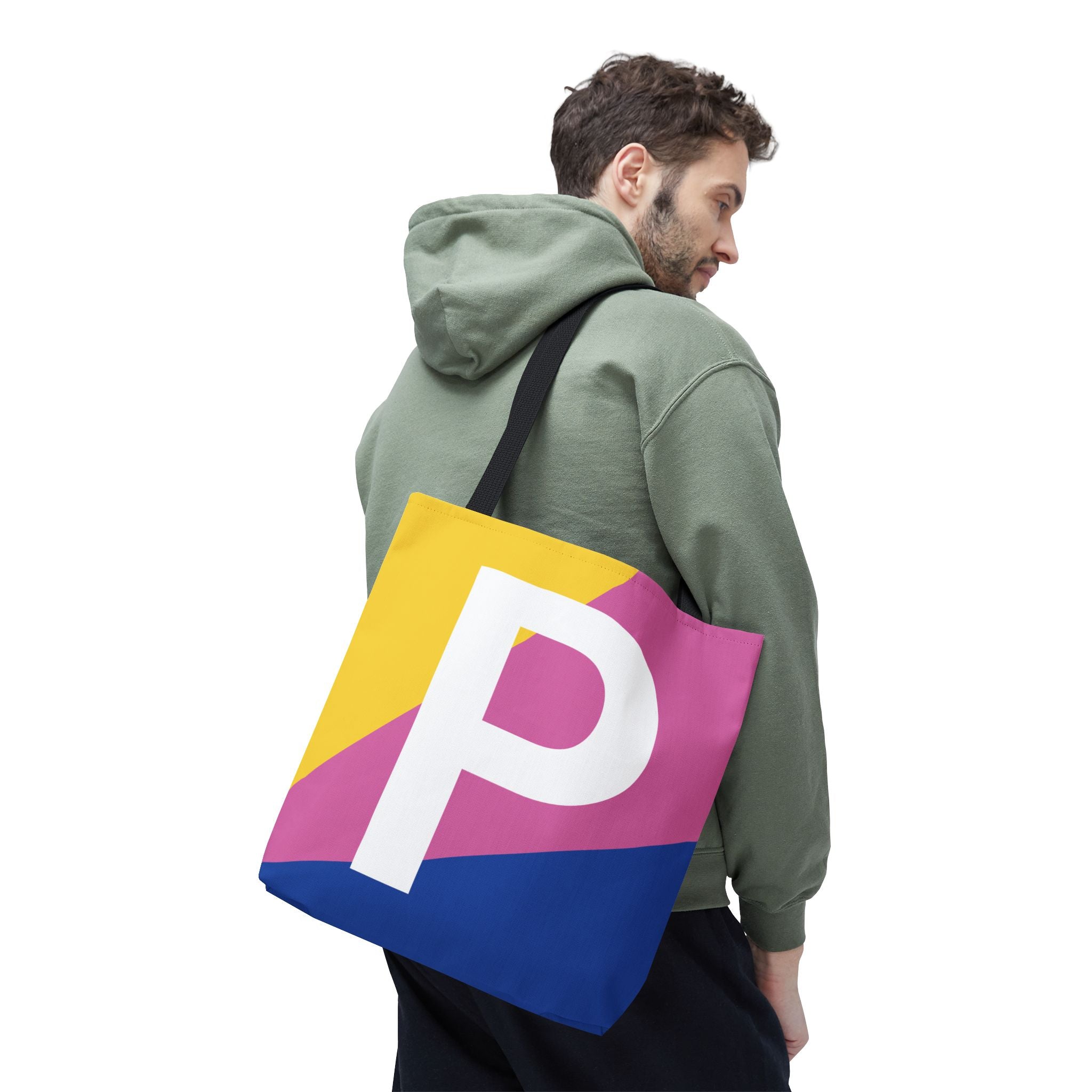 Monogram 'P' Colorblock Tote Bag — Personalized Initial P Shoulder Tote