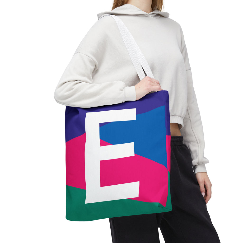 Monogram 'E' Colorblock Tote Bag — Personalized Initial E Shoulder Tote