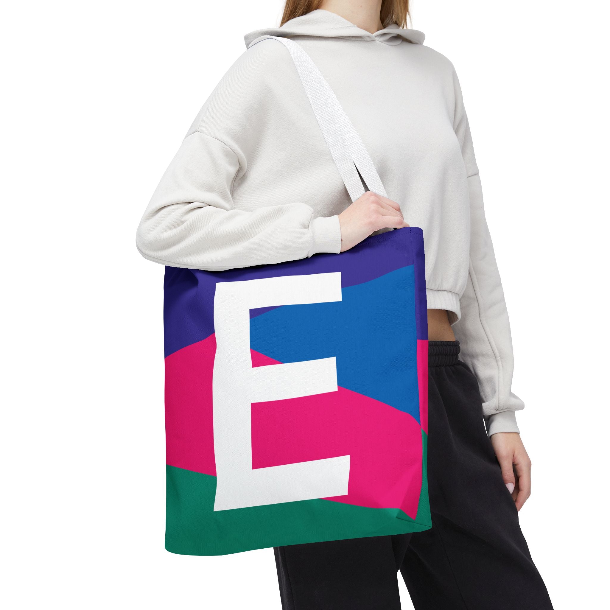 Monogram 'E' Colorblock Tote Bag — Personalized Initial E Shoulder Tote