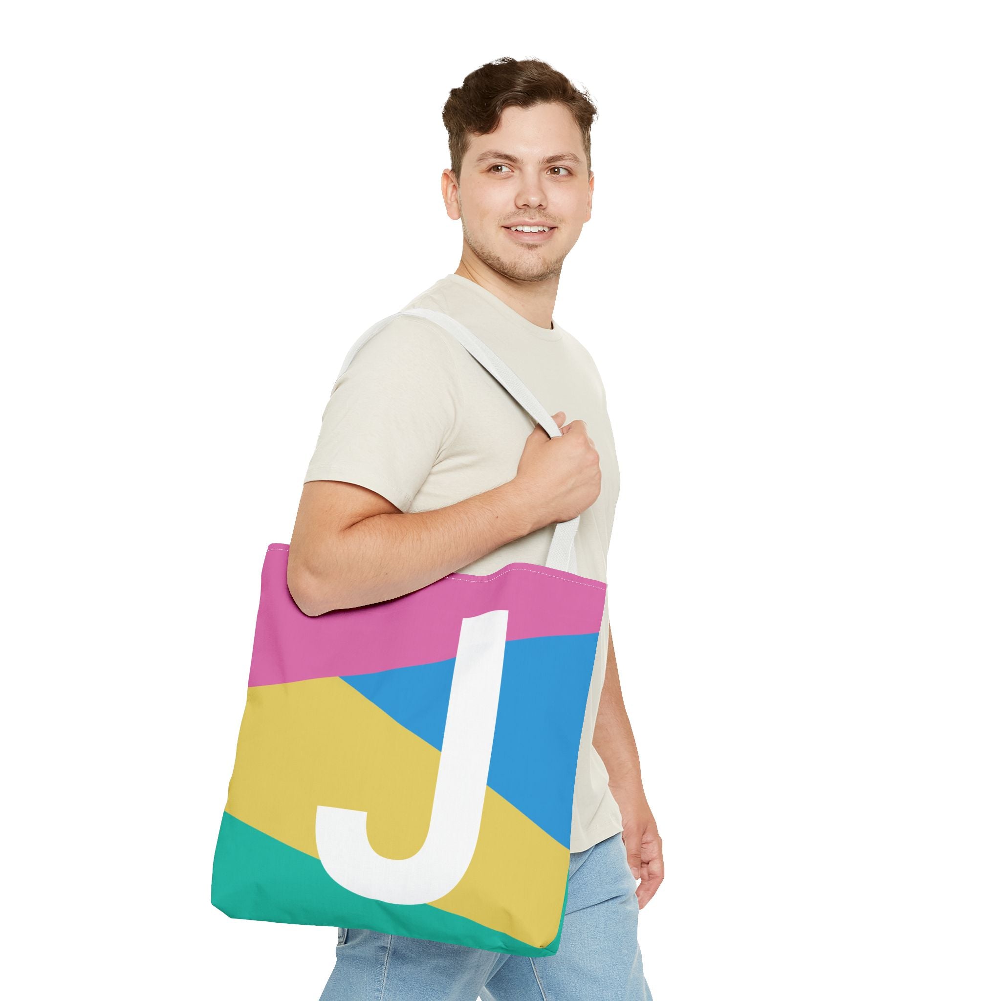 Monogram 'J' Colorblock Tote Bag — Personalized Initial J Shoulder Tote