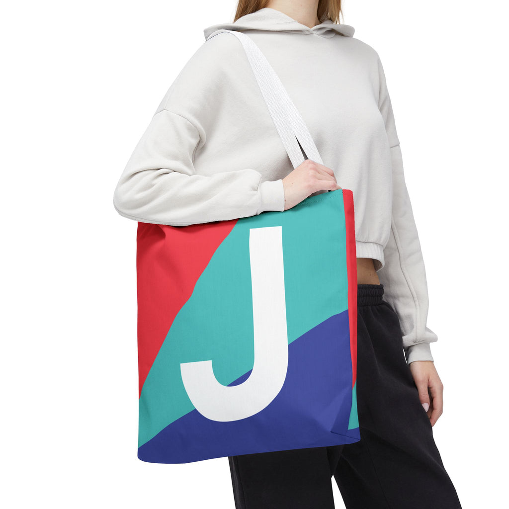 Monogram 'J' Colorblock Tote Bag — Personalized Initial J Shoulder Tote