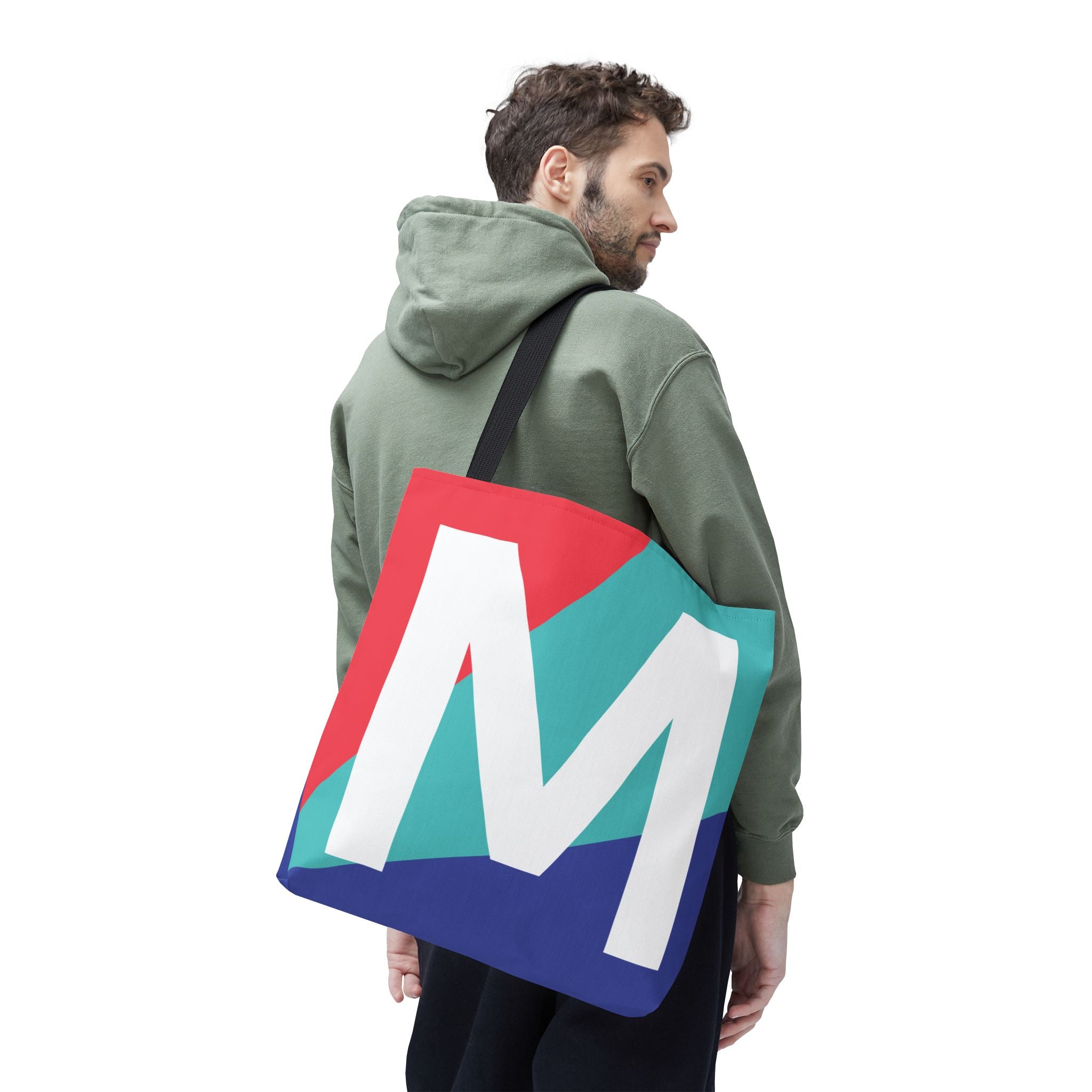 Monogram 'M' Colorblock Tote Bag — Personalized Initial M Shoulder Tote