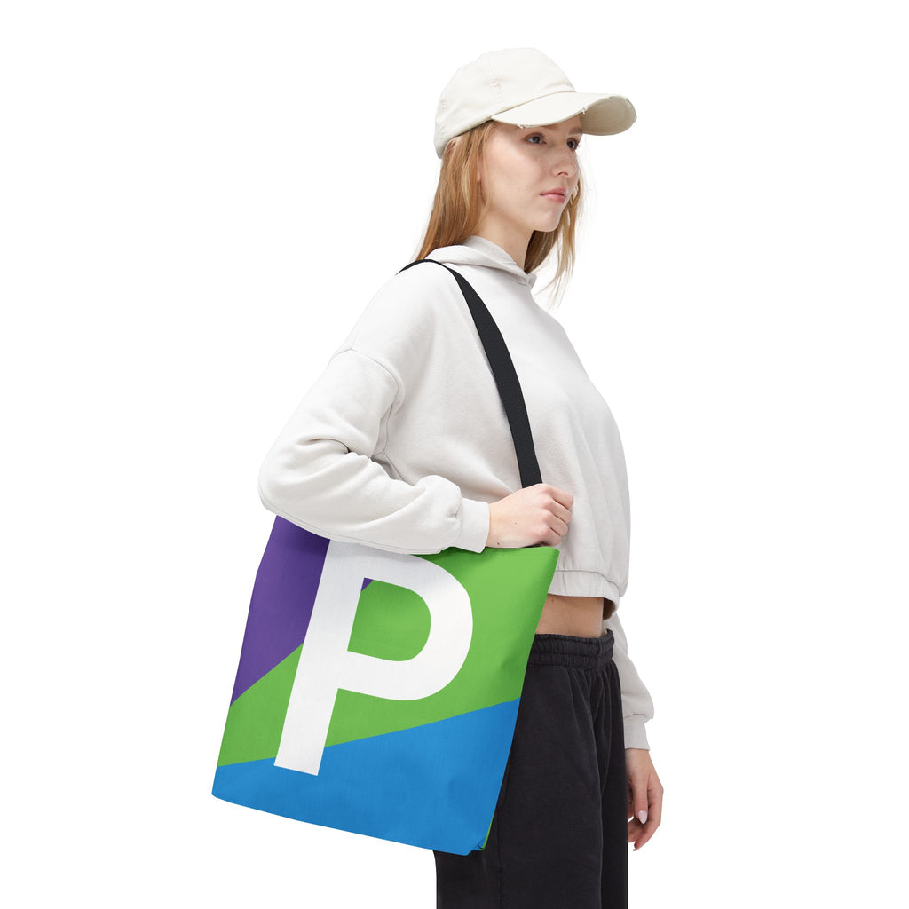 Monogram 'P' Colorblock Tote Bag — Personalized Initial P Shoulder Tote