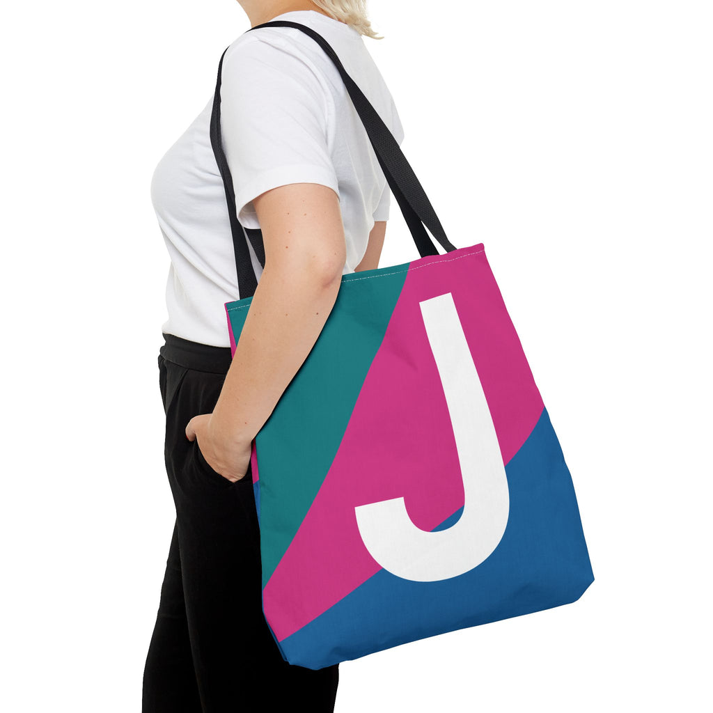 Monogram 'J' Colorblock Tote Bag — Personalized Initial J Shoulder Tote