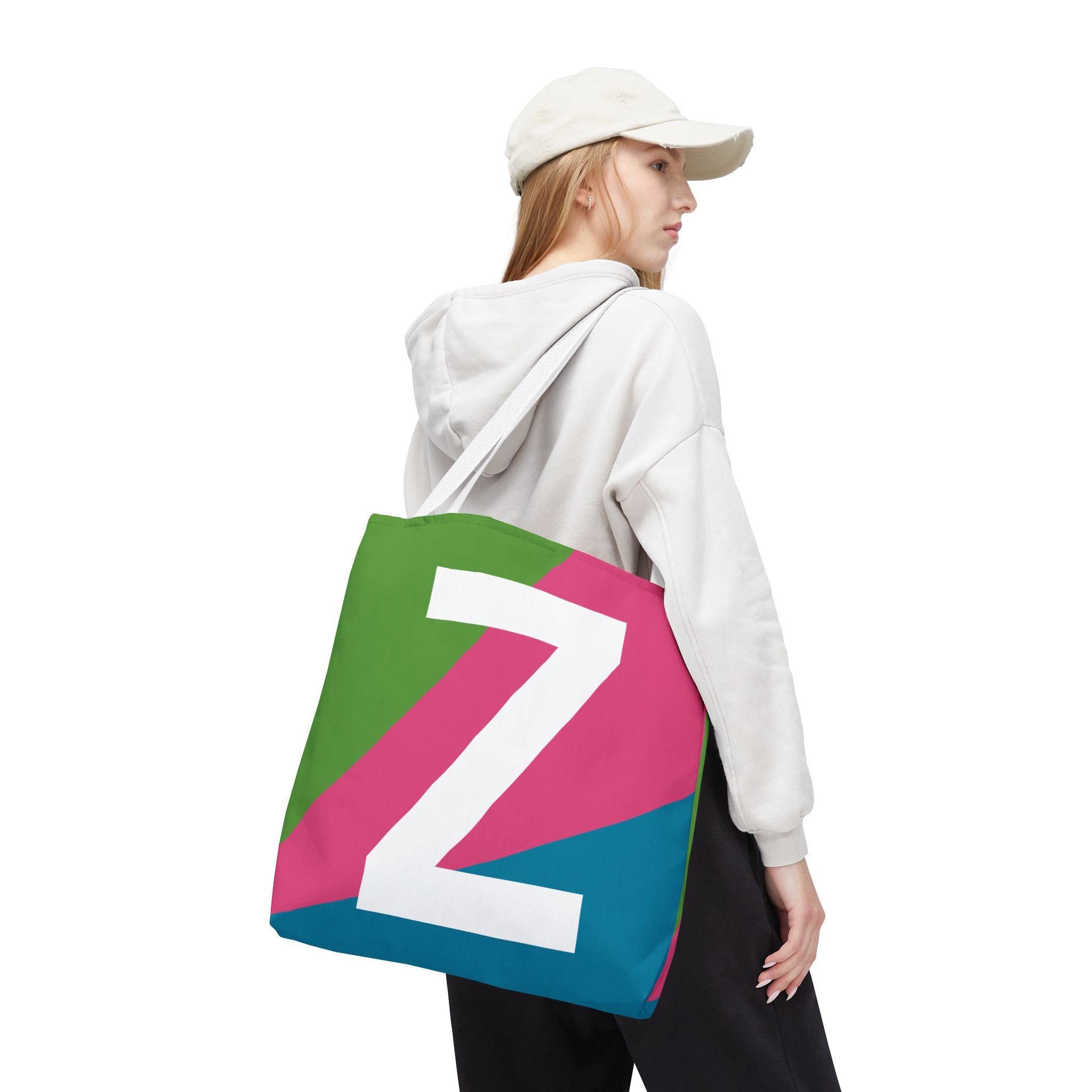 Monogram 'Z' Colorblock Tote Bag — Personalized Initial Z Shoulder Tote