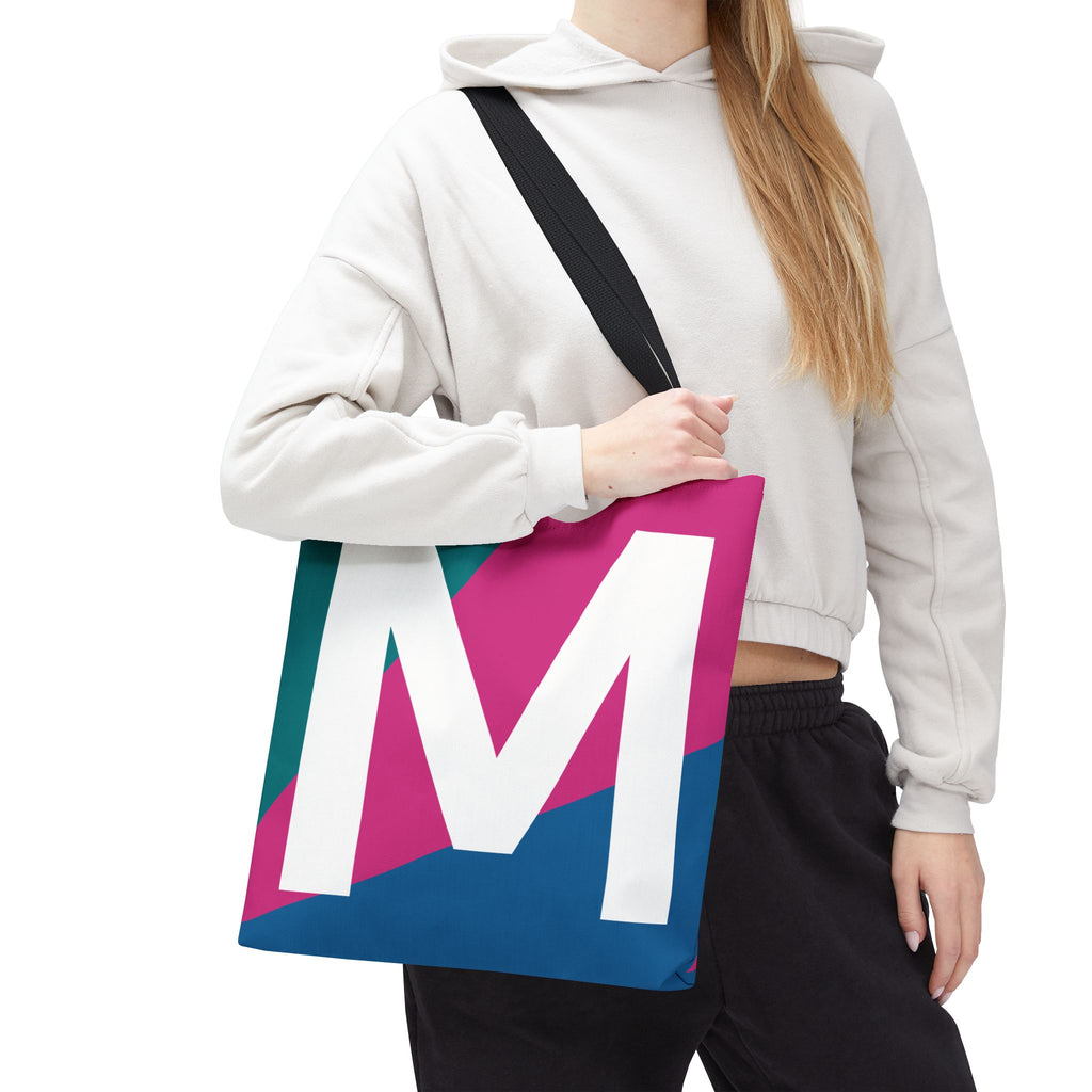 Monogram 'M' Colorblock Tote Bag — Personalized Initial M Shoulder Tote