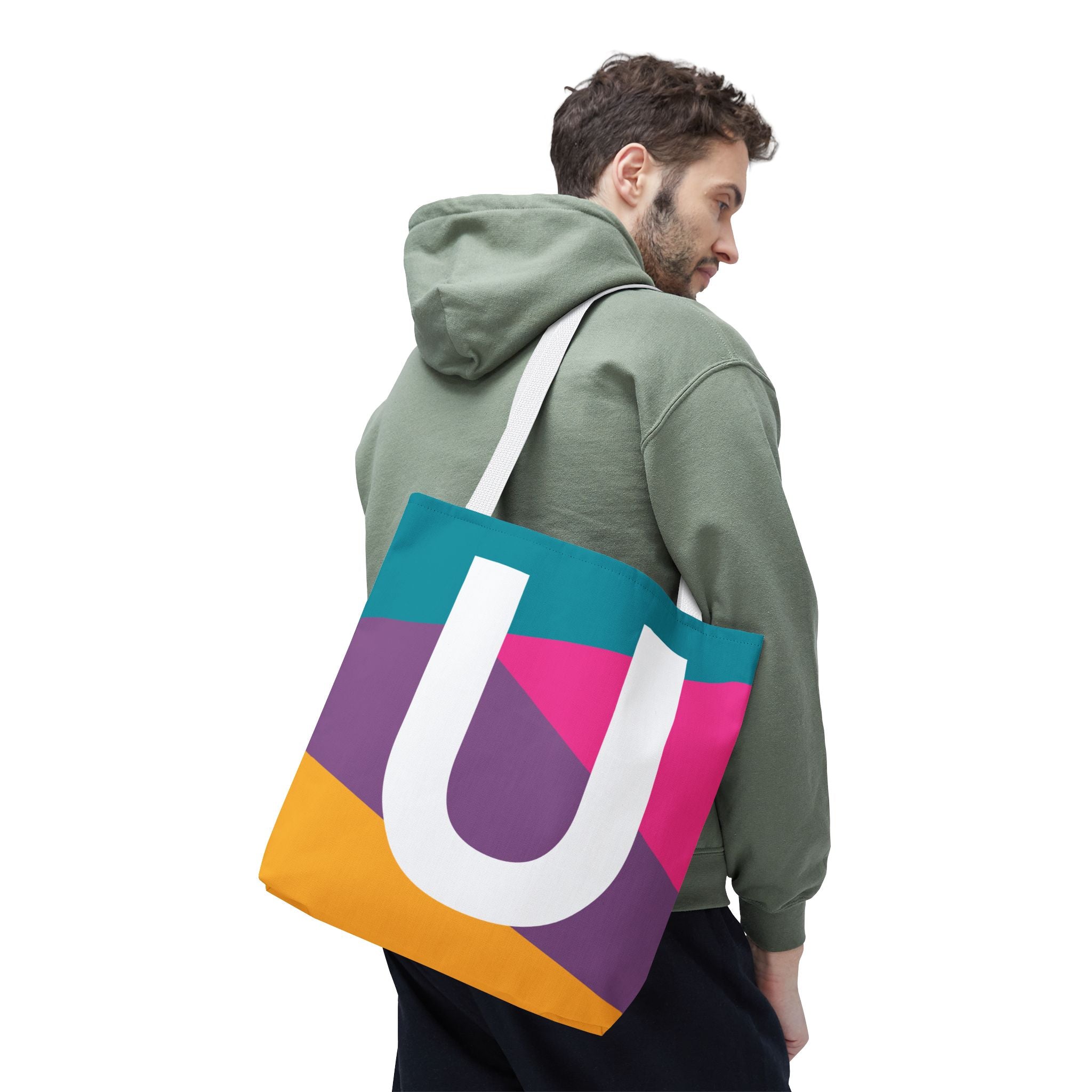 Monogram 'U' Colorblock Tote Bag — Personalized Initial U Shoulder Tote