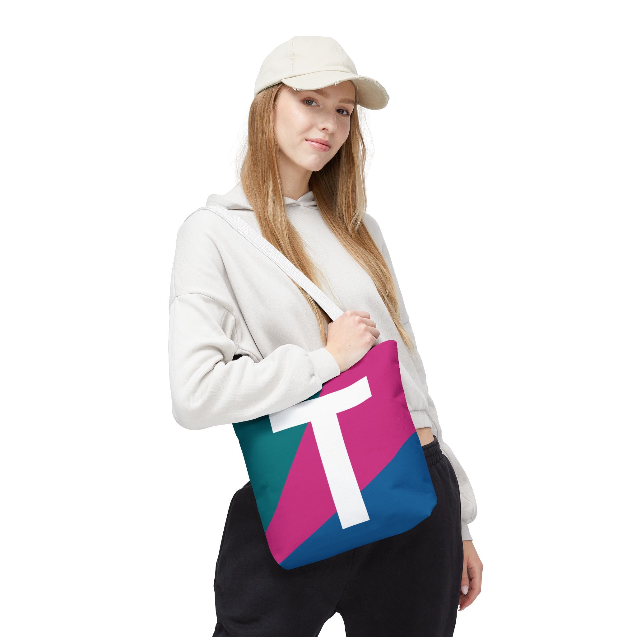 Monogram 'T' Colorblock Tote Bag — Personalized Initial T Shoulder Tote