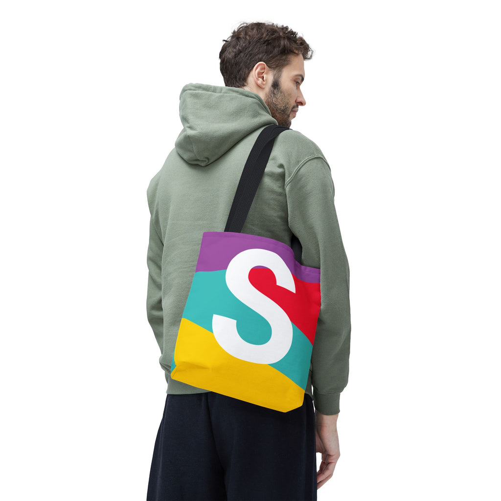 Monogram 'S' Colorblock Tote Bag — Personalized Initial S Shoulder Tote