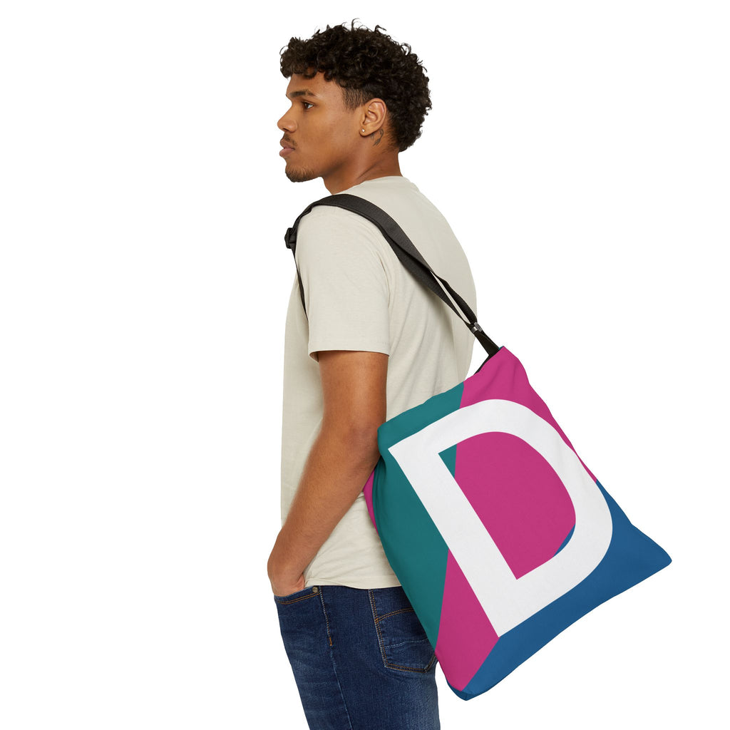 Initial Letter 'D' Colorblock Adjustable Tote Bag — Monogram Alphabet Shoulder Bag