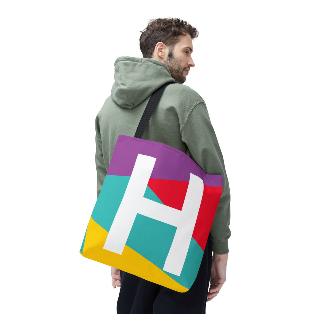 Monogram 'H' Colorblock Tote Bag — Personalized Initial H Shoulder Tote