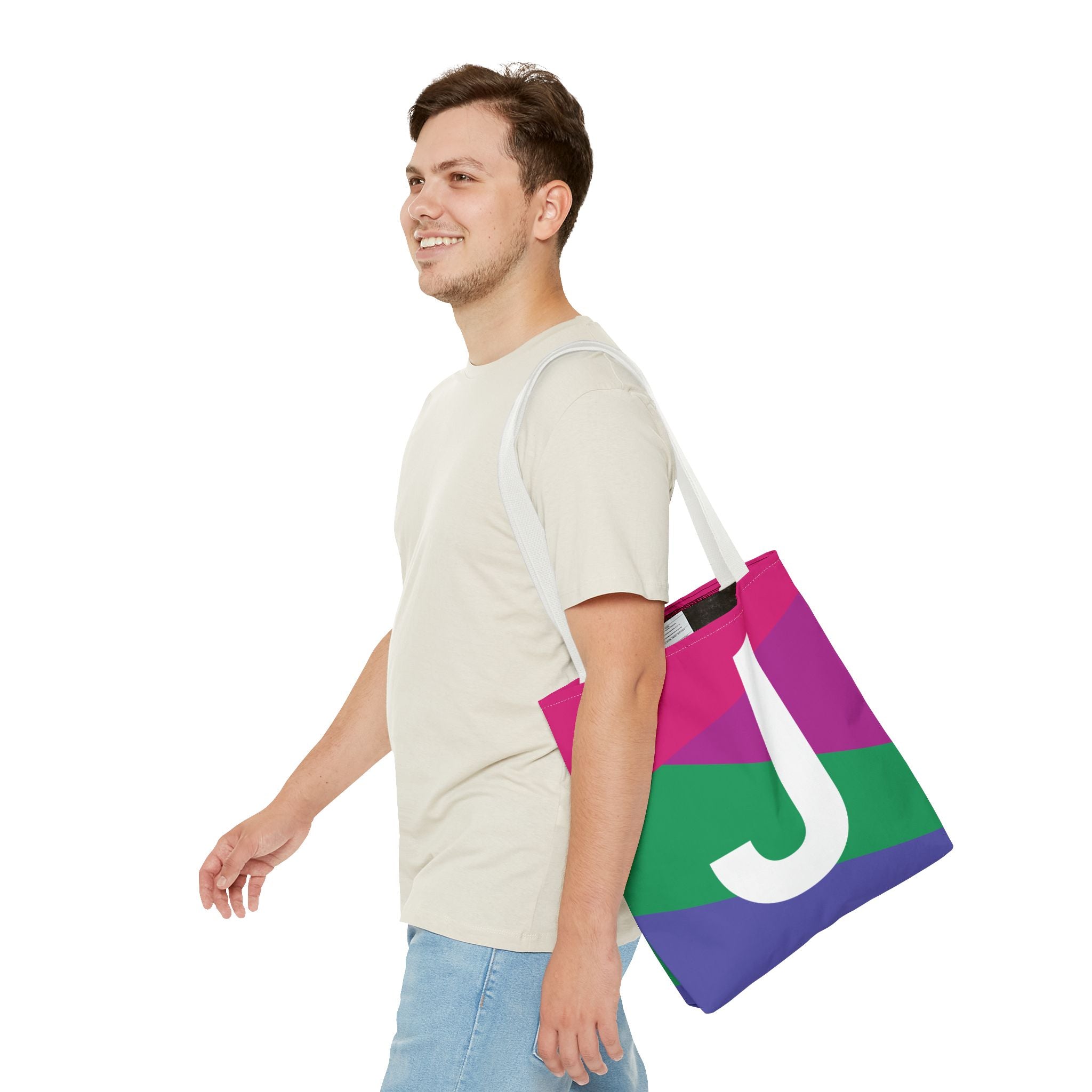 Monogram 'J' Colorblock Tote Bag — Personalized Initial J Shoulder Tote