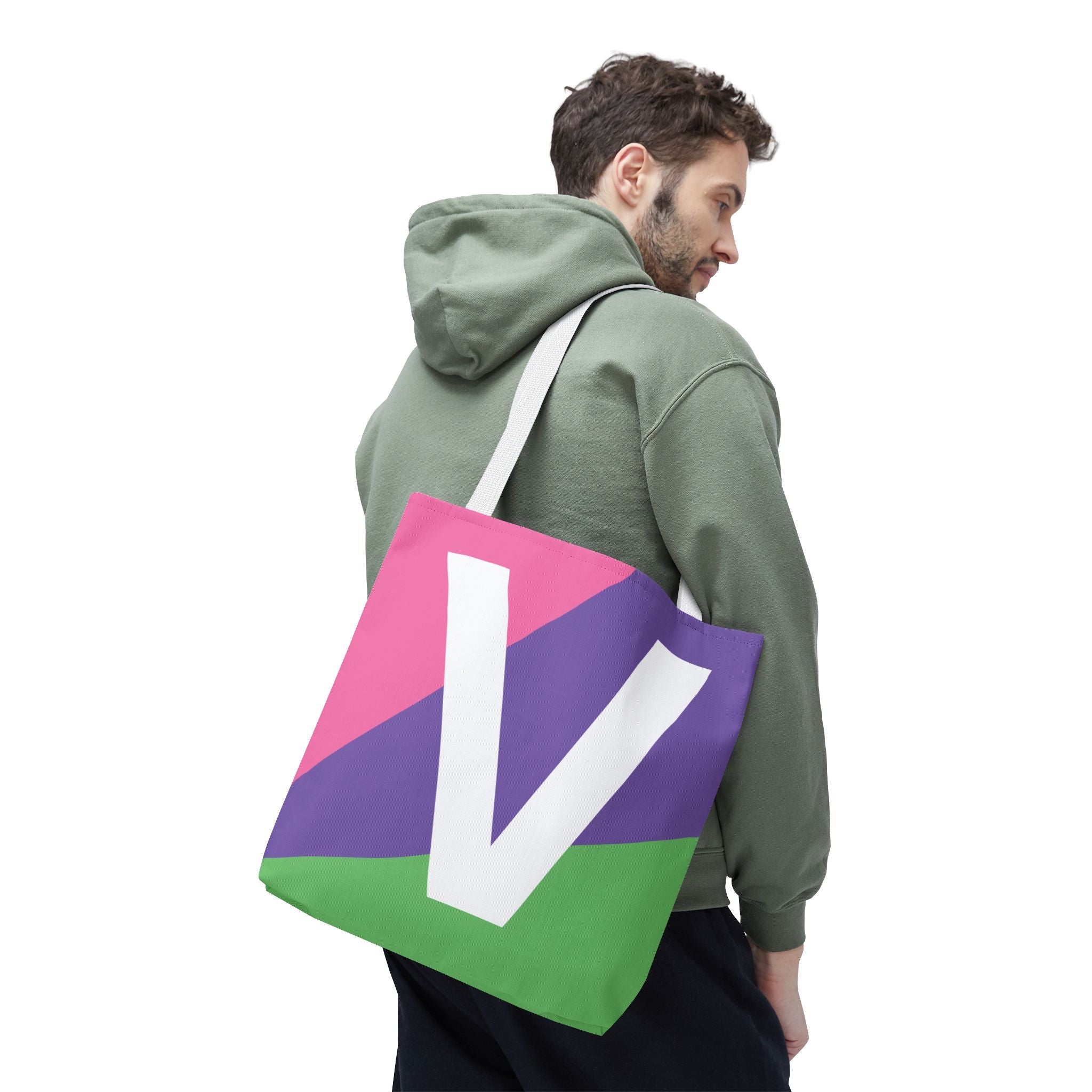Monogram 'V' Colorblock Tote Bag — Personalized Initial V Shoulder Tote