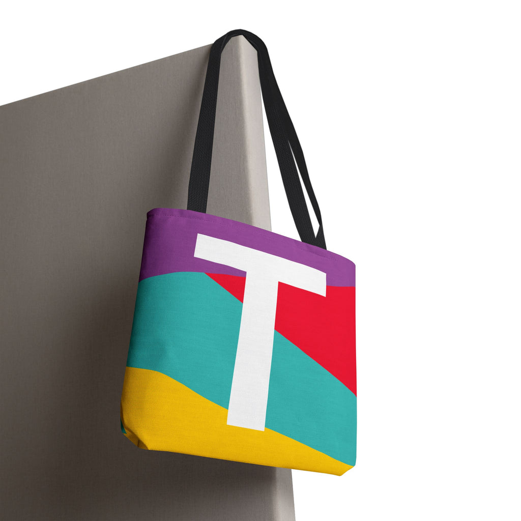 Monogram 'T' Colorblock Tote Bag — Personalized Initial T Shoulder Tote