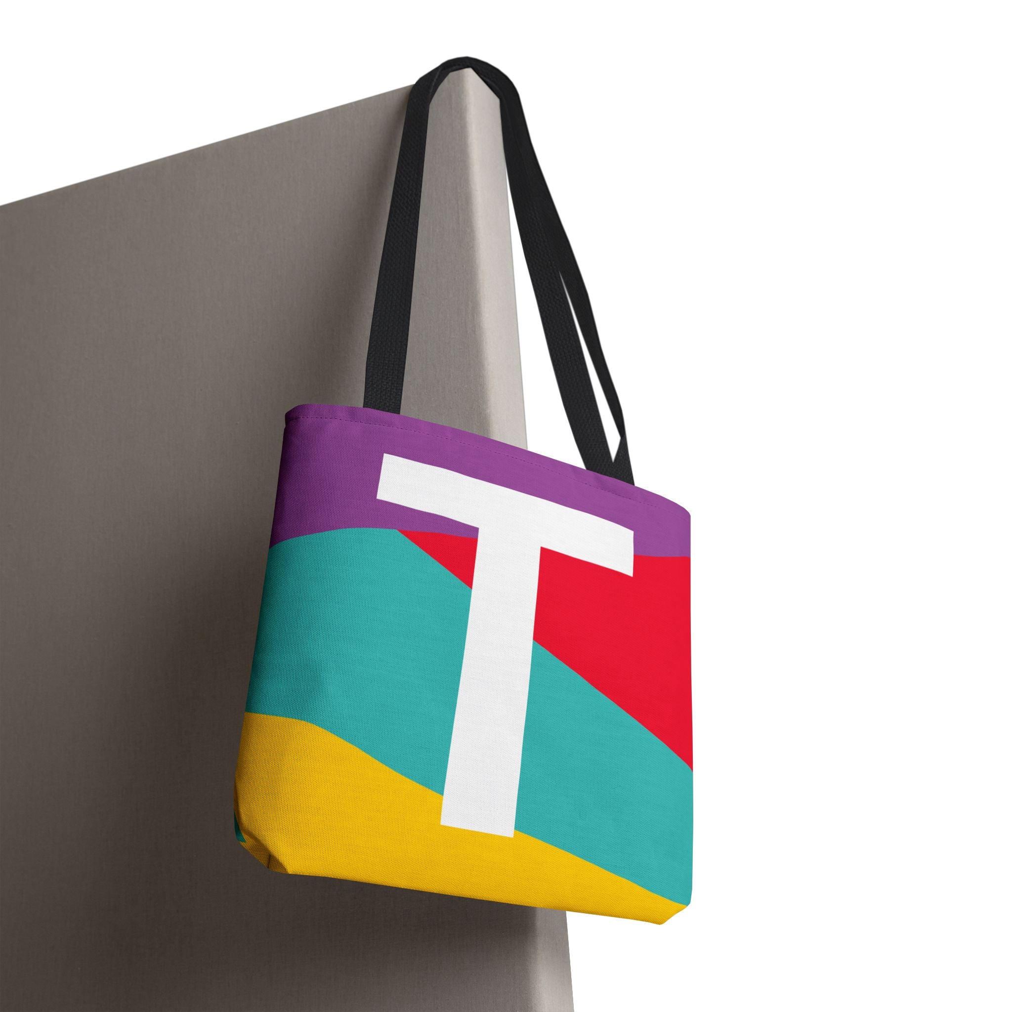Monogram 'T' Colorblock Tote Bag — Personalized Initial T Shoulder Tote