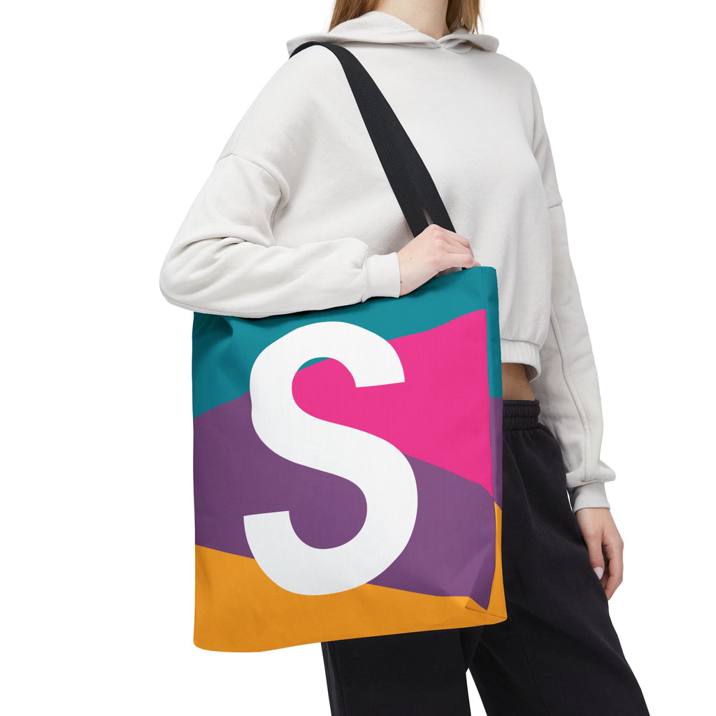 Monogram 'S' Colorblock Tote Bag — Personalized Initial S Shoulder Tote