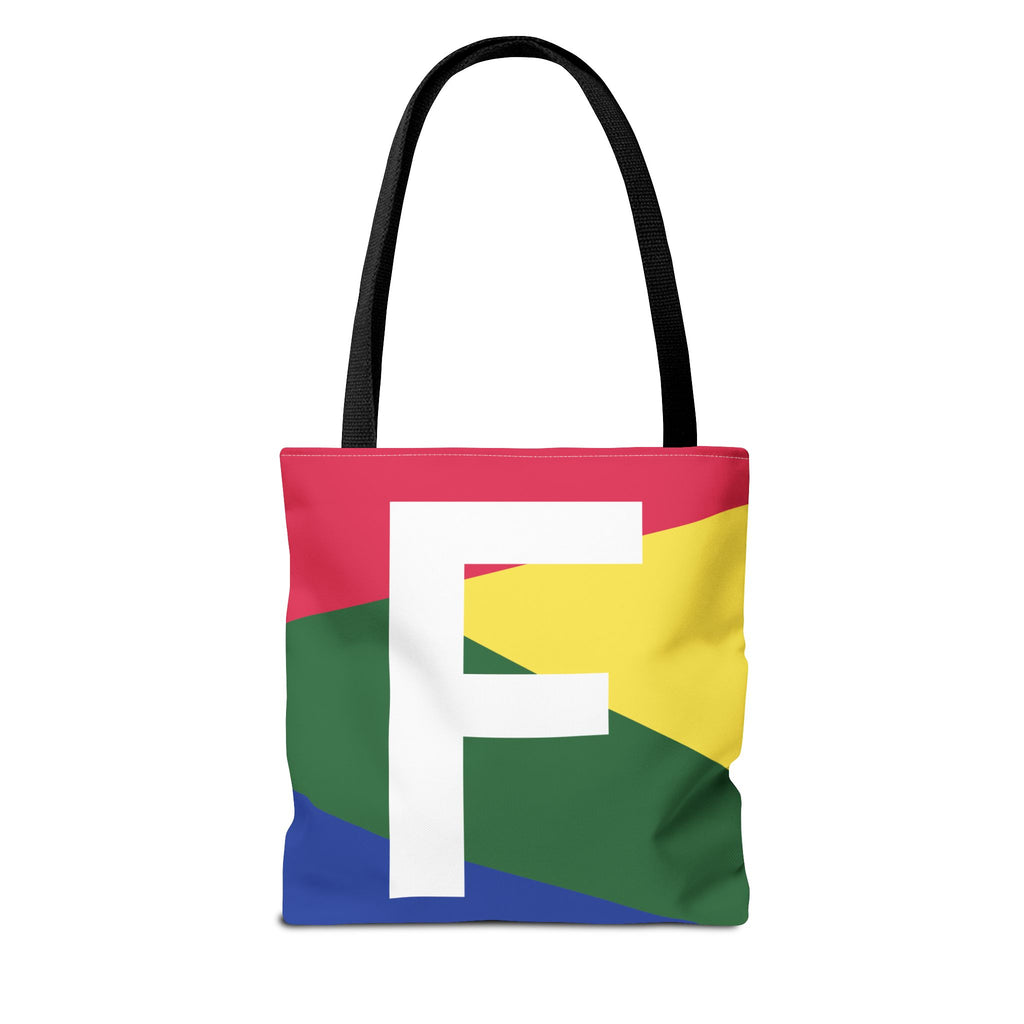 Monogram 'F' Colorblock Tote Bag — Personalized Initial F Shoulder Tote