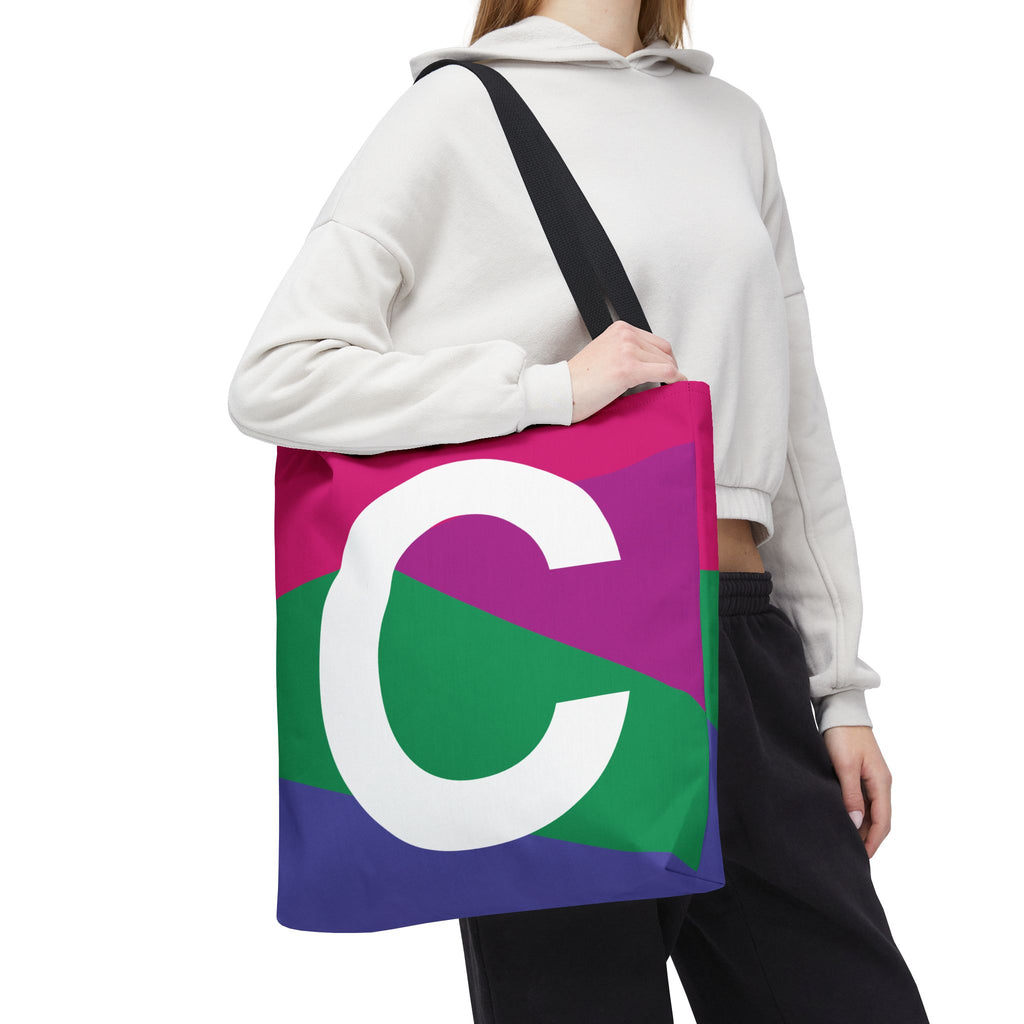 Monogram 'C' Colorblock Tote Bag — Personalized Initial C Shoulder Tote